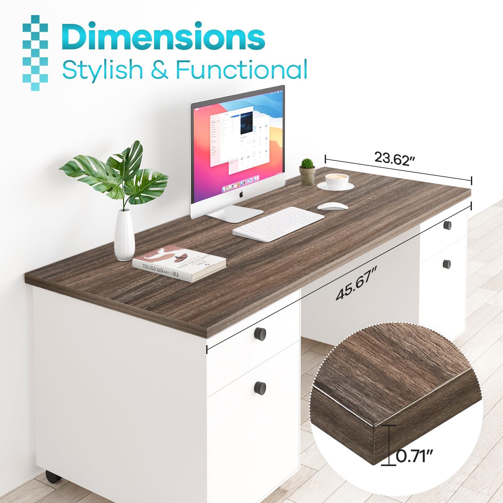 Universal Tabletop 45.67"x23.62", Solid -Piece Melamine Table Top, Double Des...
