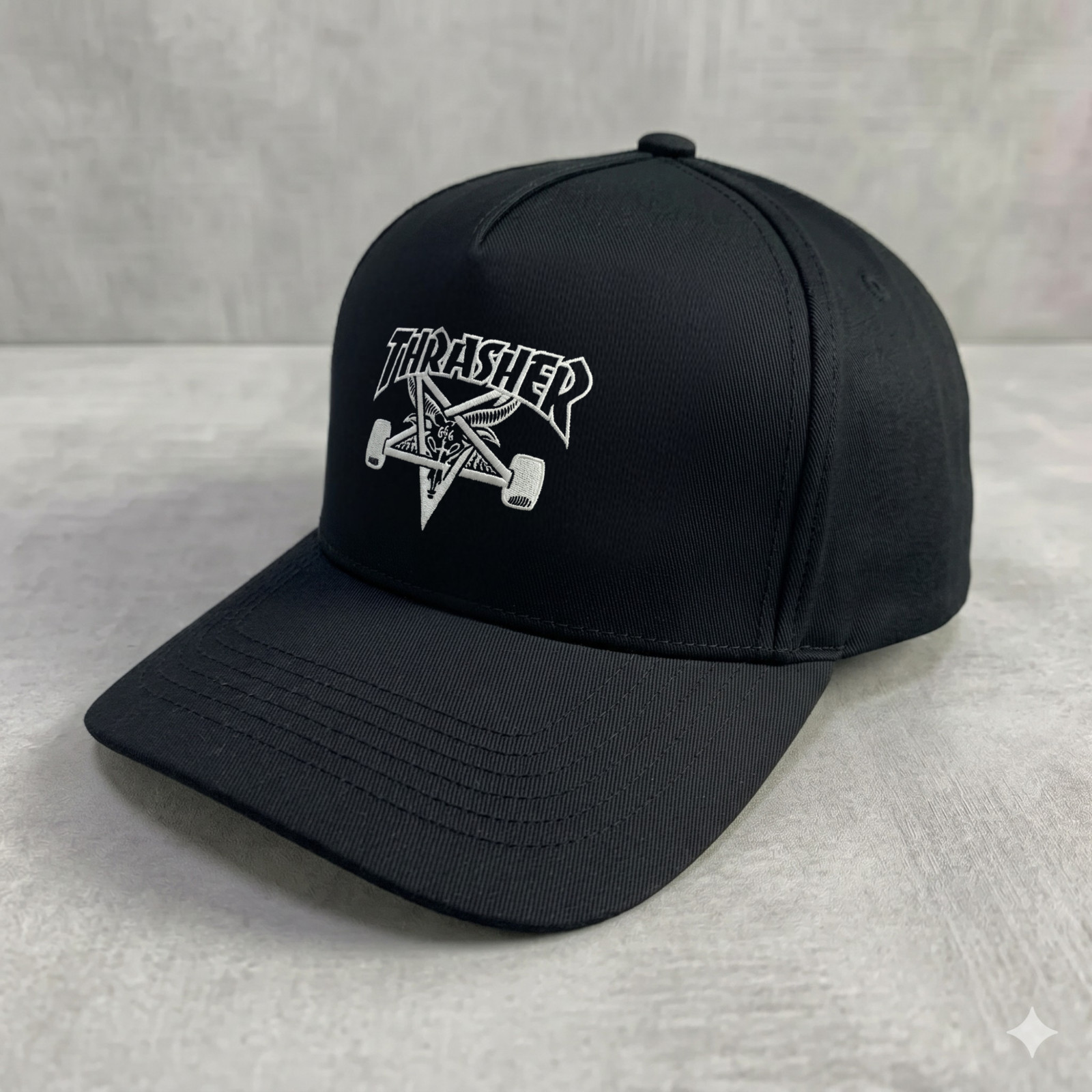 Thrasher Skate Goat Logo Embroidered Baseball Cap - Black Twill Skateboard Hat