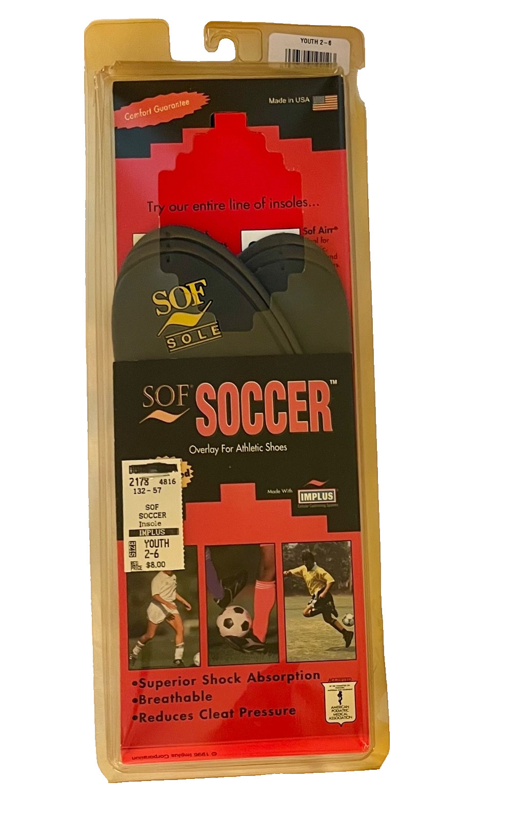 SOF SOLE SOCCER OVERLAY INSOLE FOR ATHLETIC SHOES YOUTH SIZE 2-6 NWT!