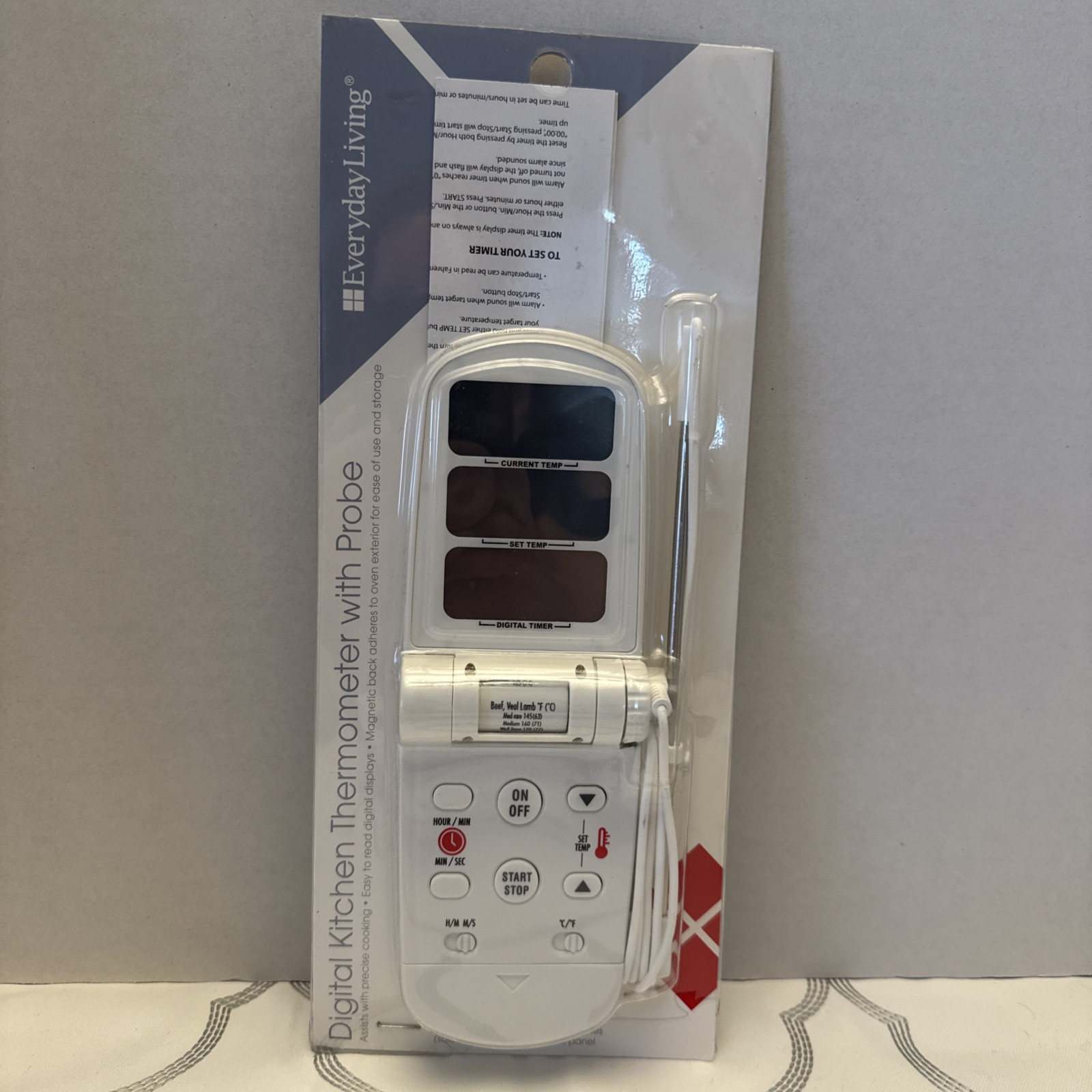 Everyday Living Digital Cooking Meat Thermometer With Probe White #1402