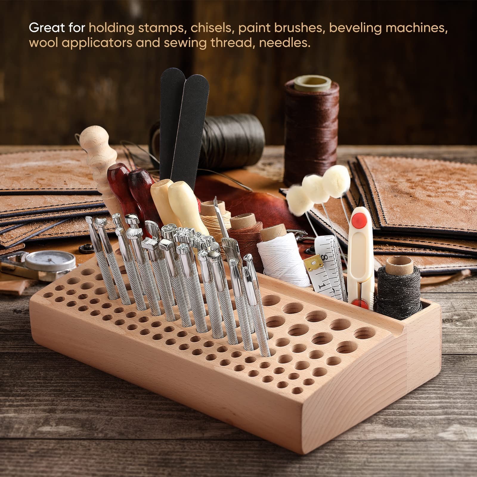 Joyibay 2 PCS Wooden Leather Tool Holders, Wooden Leather Craft Tools Rack St...