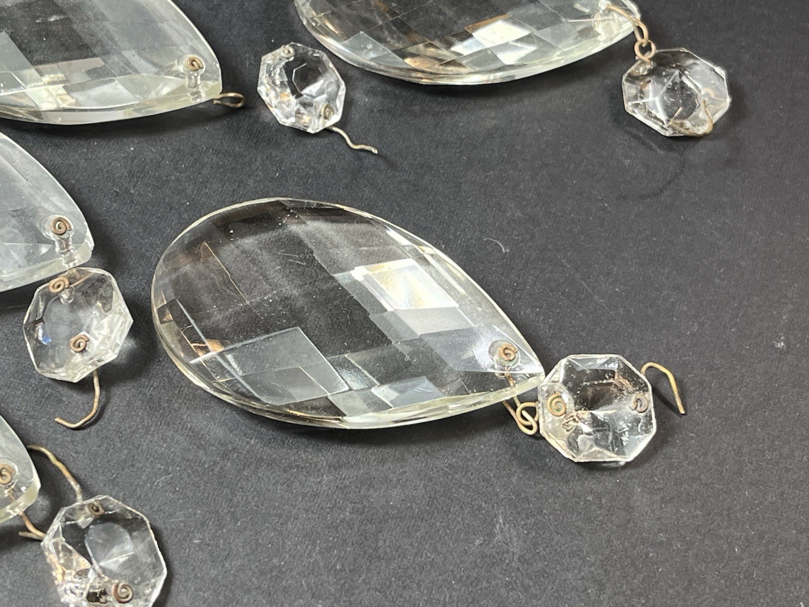 Lot 20 Vintage 2-1/2" Chandelier Crystal Teardrop Prisms Danglers w/ 3/4" Oct.
