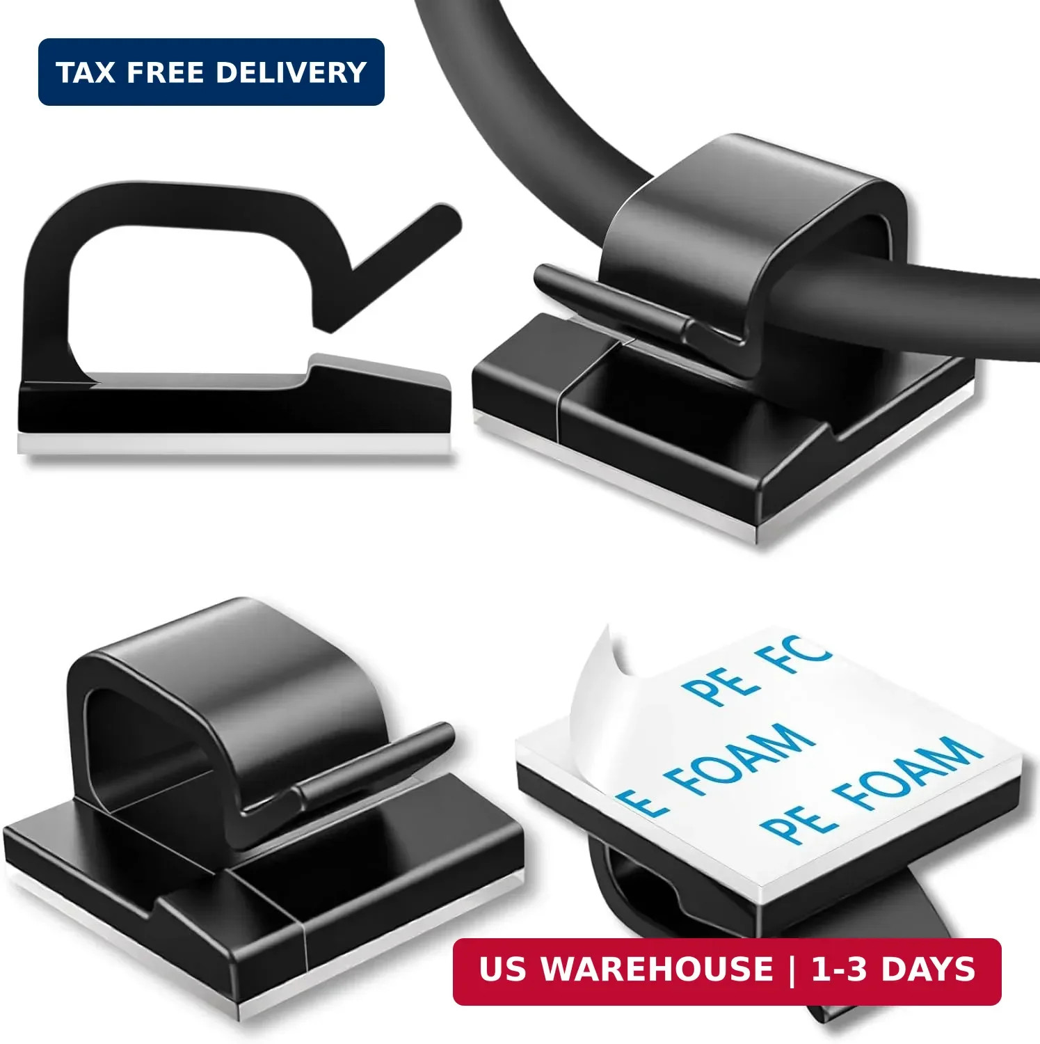 100 Pcs Cable Clips, Adhesive Cable Organizer Cord Holder Wire Clip Wire Managem