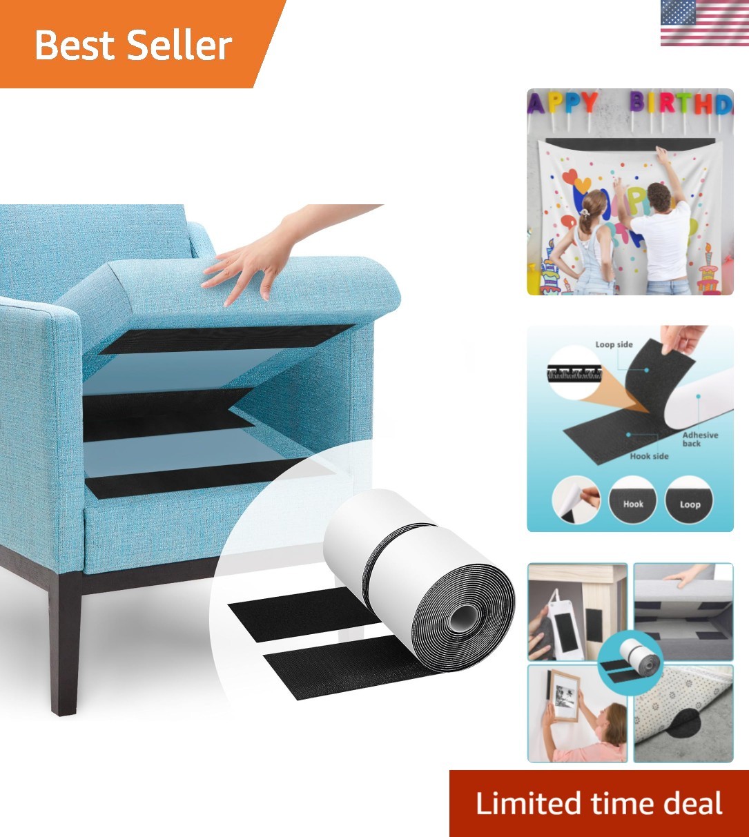 Easy-to-Use Black Adhesive Hook and Loop Tape - 4.4'' x 16.5' for DIY Projects