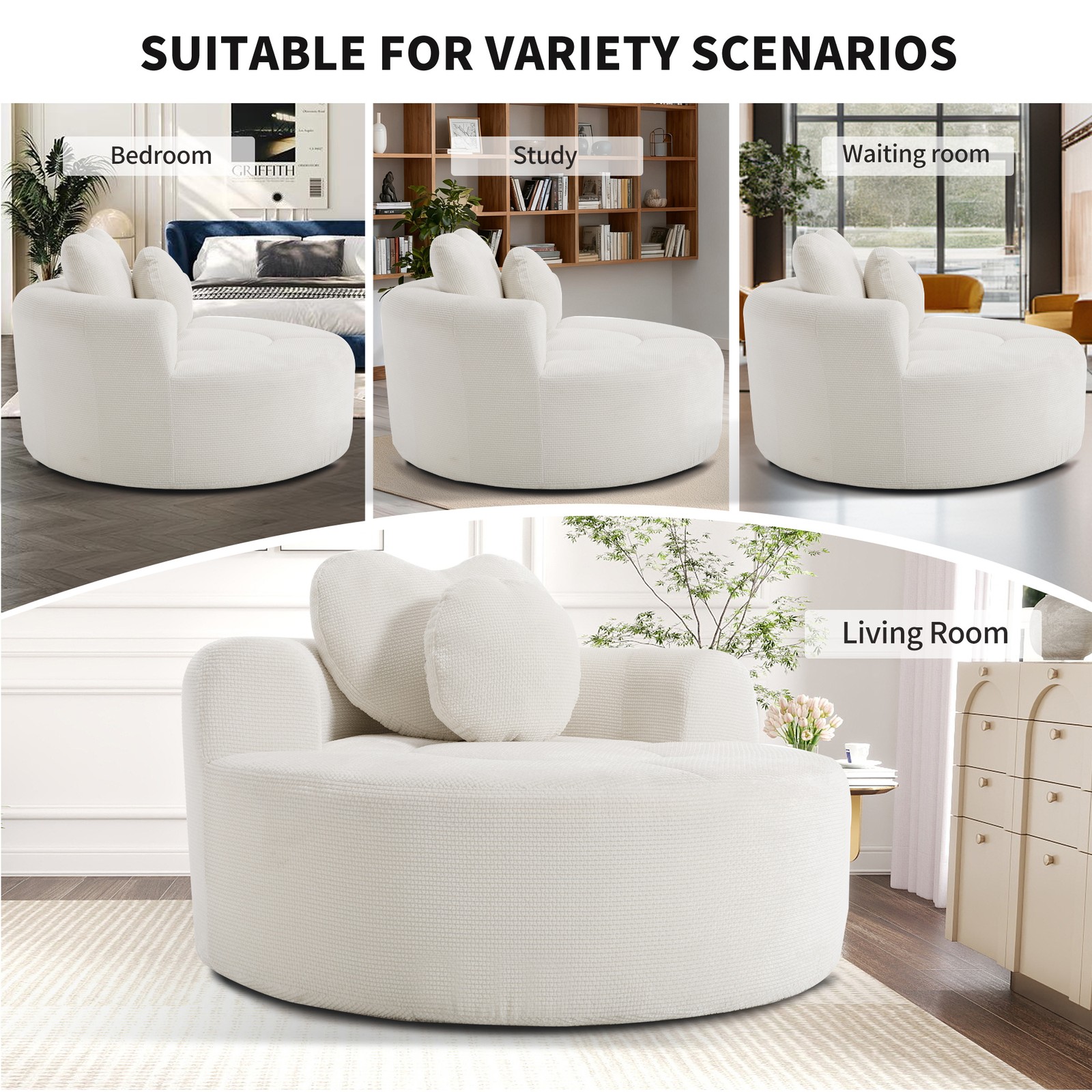 Round Sofa Bed with Memory Foam Sectional Couches for Living Room, Cloud Couch
