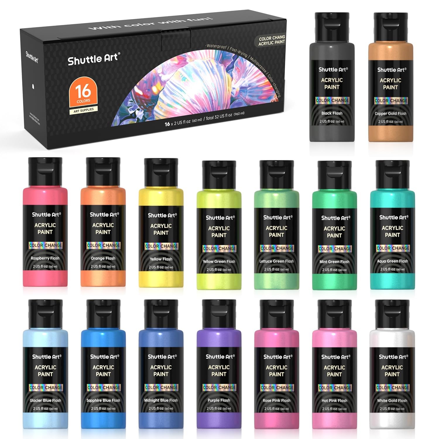 Shuttle Art Color Change Acrylic Paint Set, 2 Ounce (Pack of 16), Chameleon