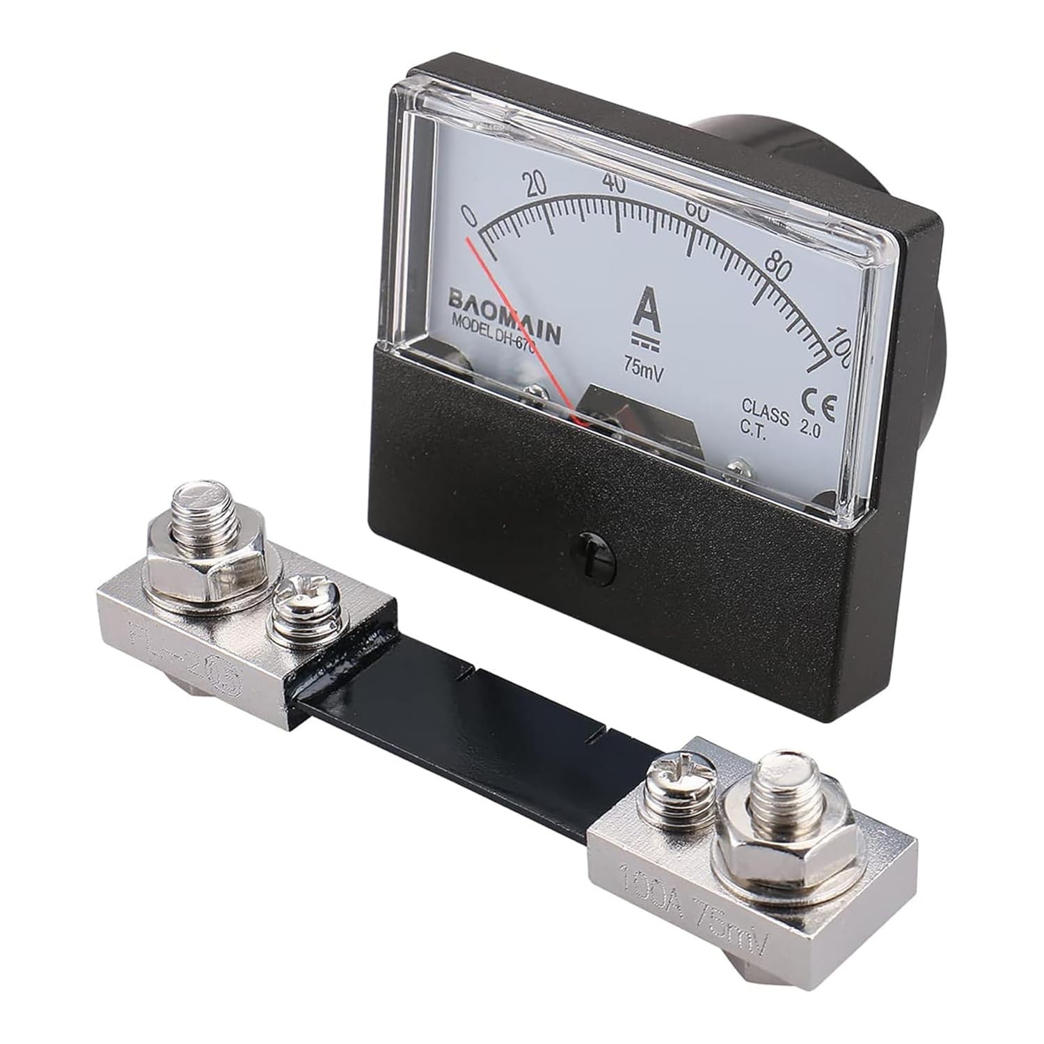 DH-670 DC 100A Analog Amp Panel Meter Current Ammeter with 75Mv Shunt