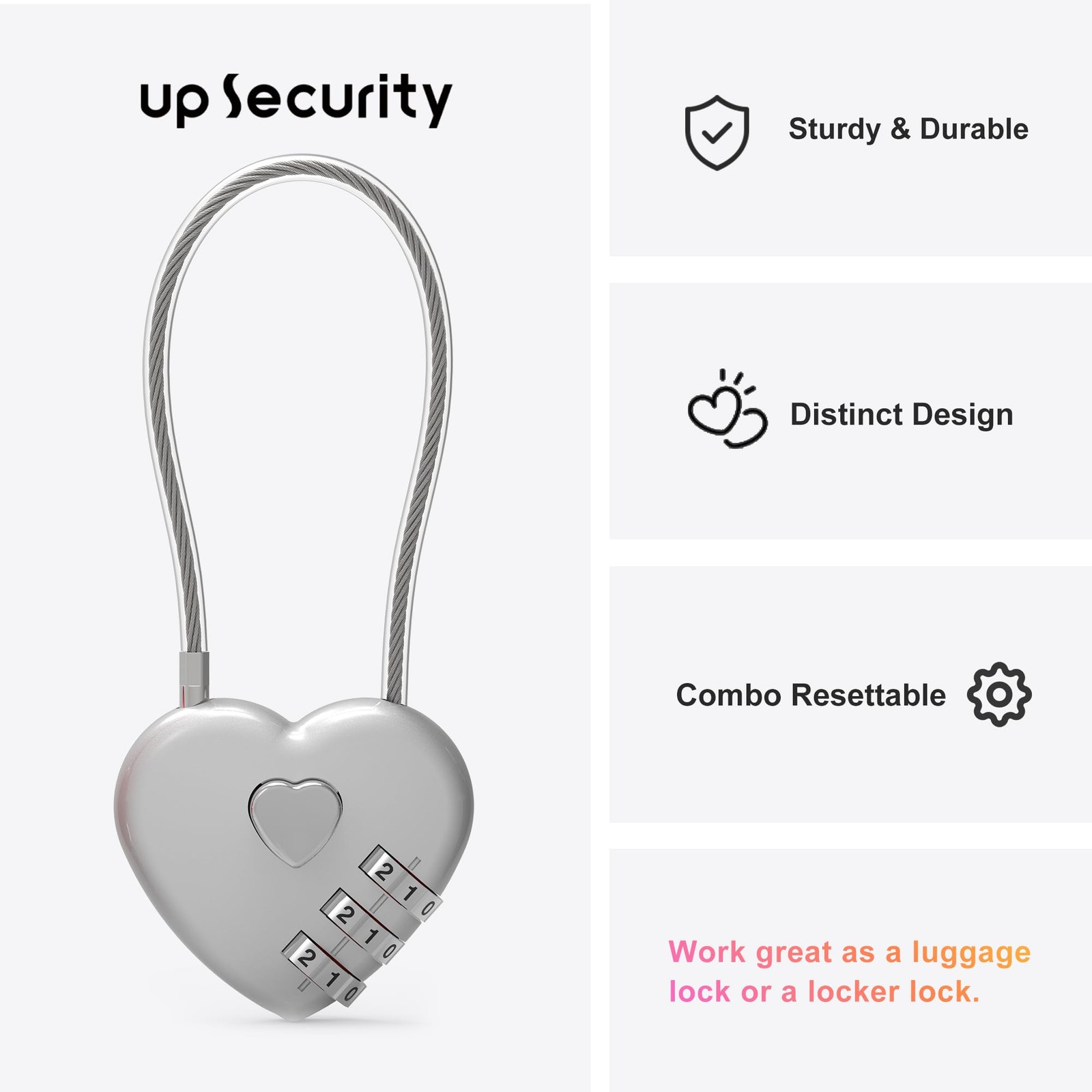 UP Security Silver Cable Lock 5" 2-Pack