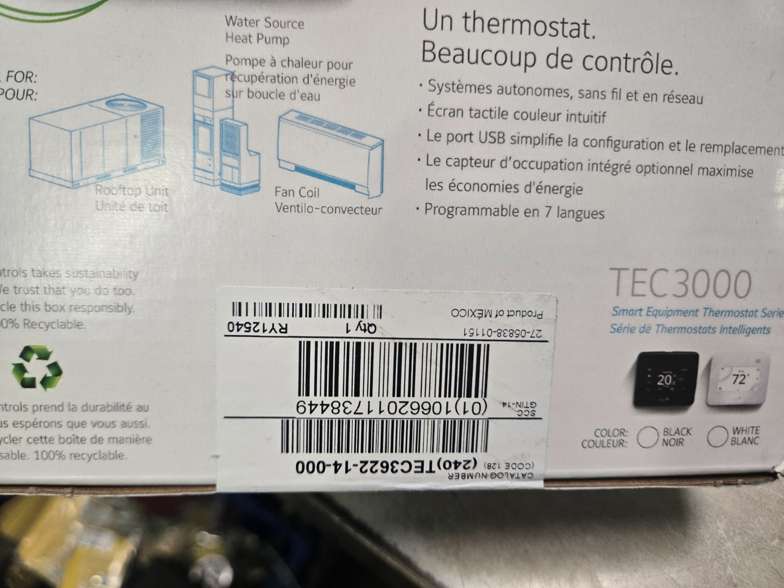 Thermostat Controller Johnson Controls HVAC Smart White TEC3000 TEC3622-14-000