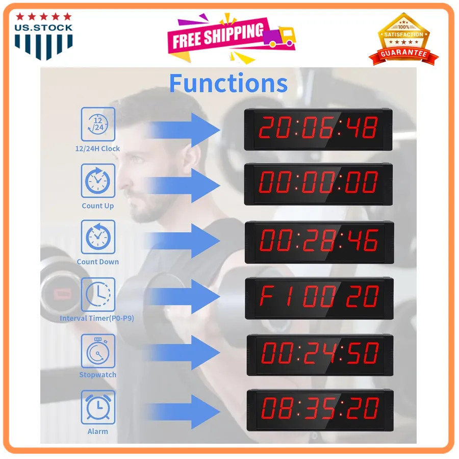 Large LED Digital Gym Timer with Remote Countdown and Interval Workout Clock