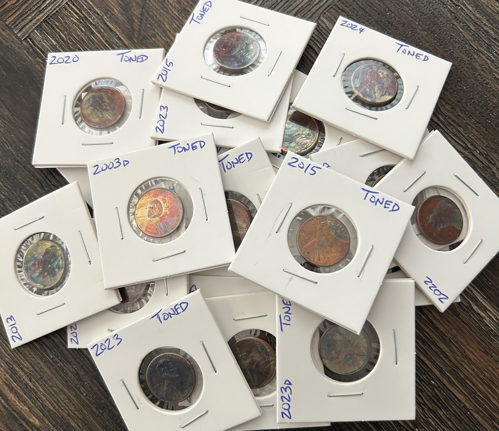 Ten RAINBOW TONED Lincoln Wheat Shield Memorial Cent AU/BU 1950-2024 Coins Lot-A