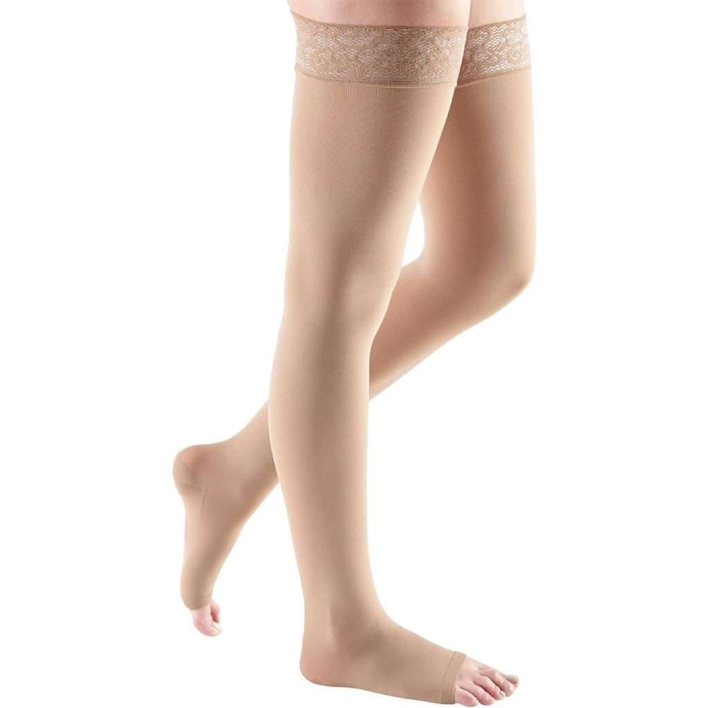 Medi Comfort Thigh High, Open Toe, w/Lace Top-Band, (Size: I) 15-20mmHg Natural