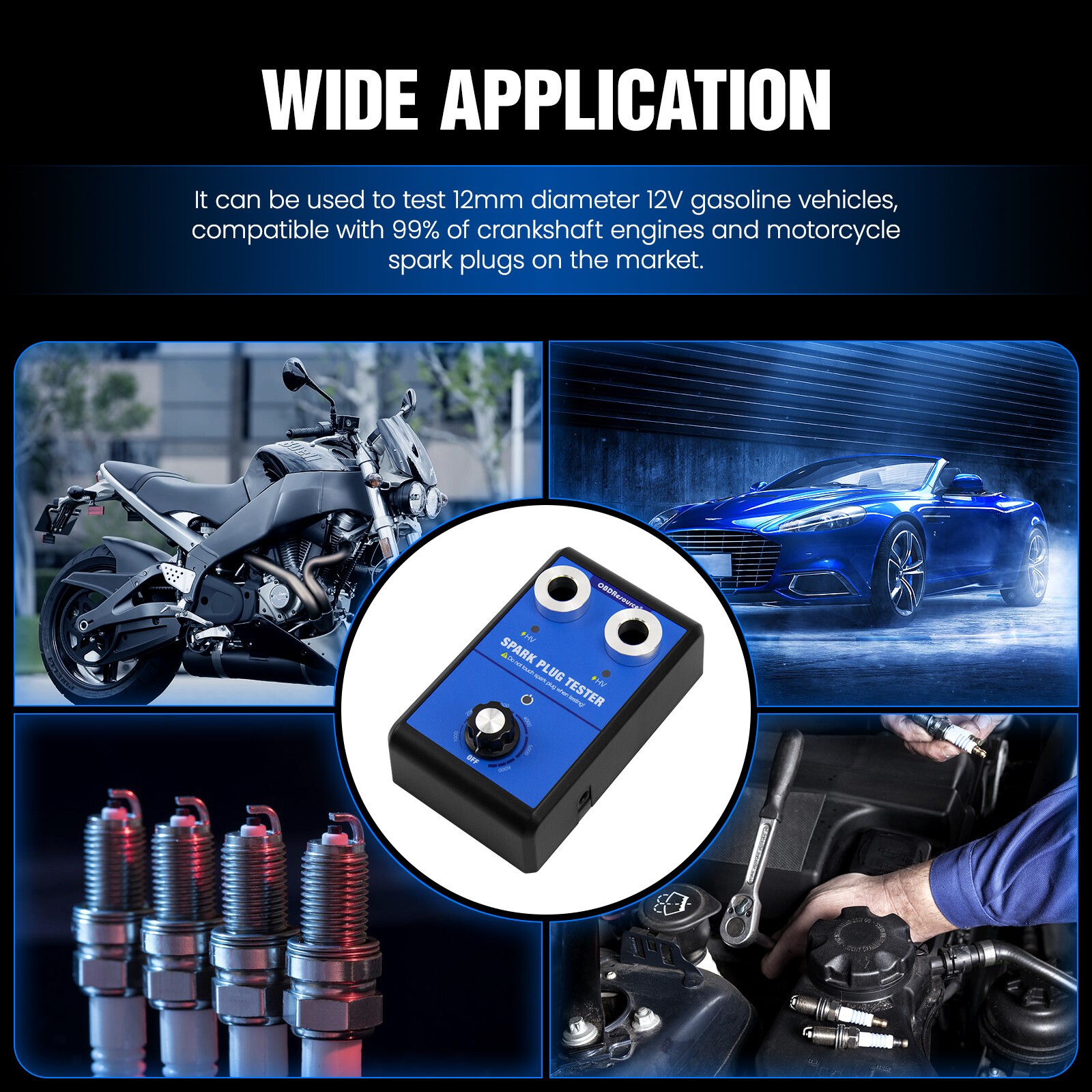 Dual Hole Car Spark Plug Tester Detector Ignition Plug Diagnostic Analyzer Tool