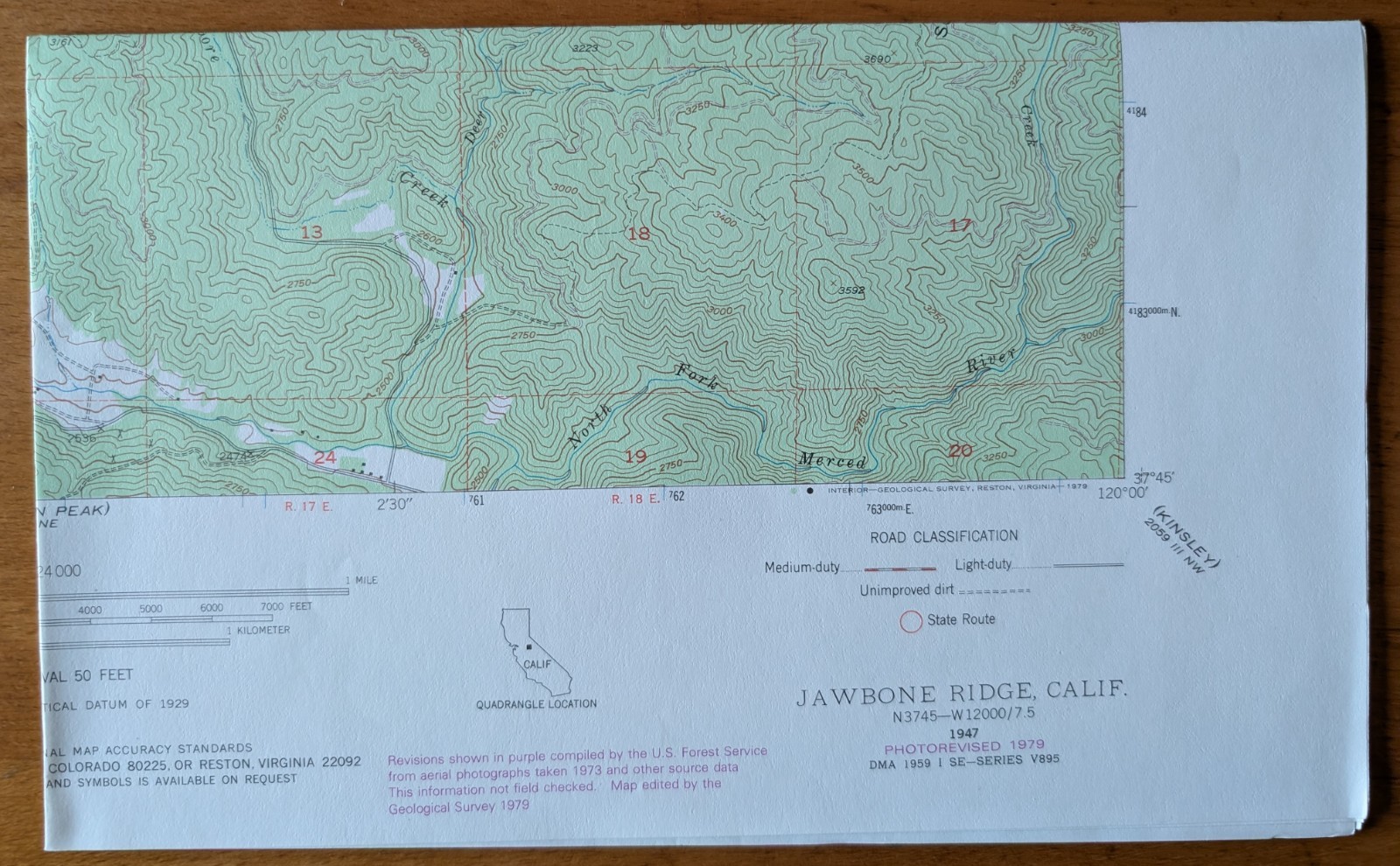 USGS Topo Map 7.5' Quad Jawbone Ridge, Calif. N3745-W12000/7.5 (photo rev 1979)