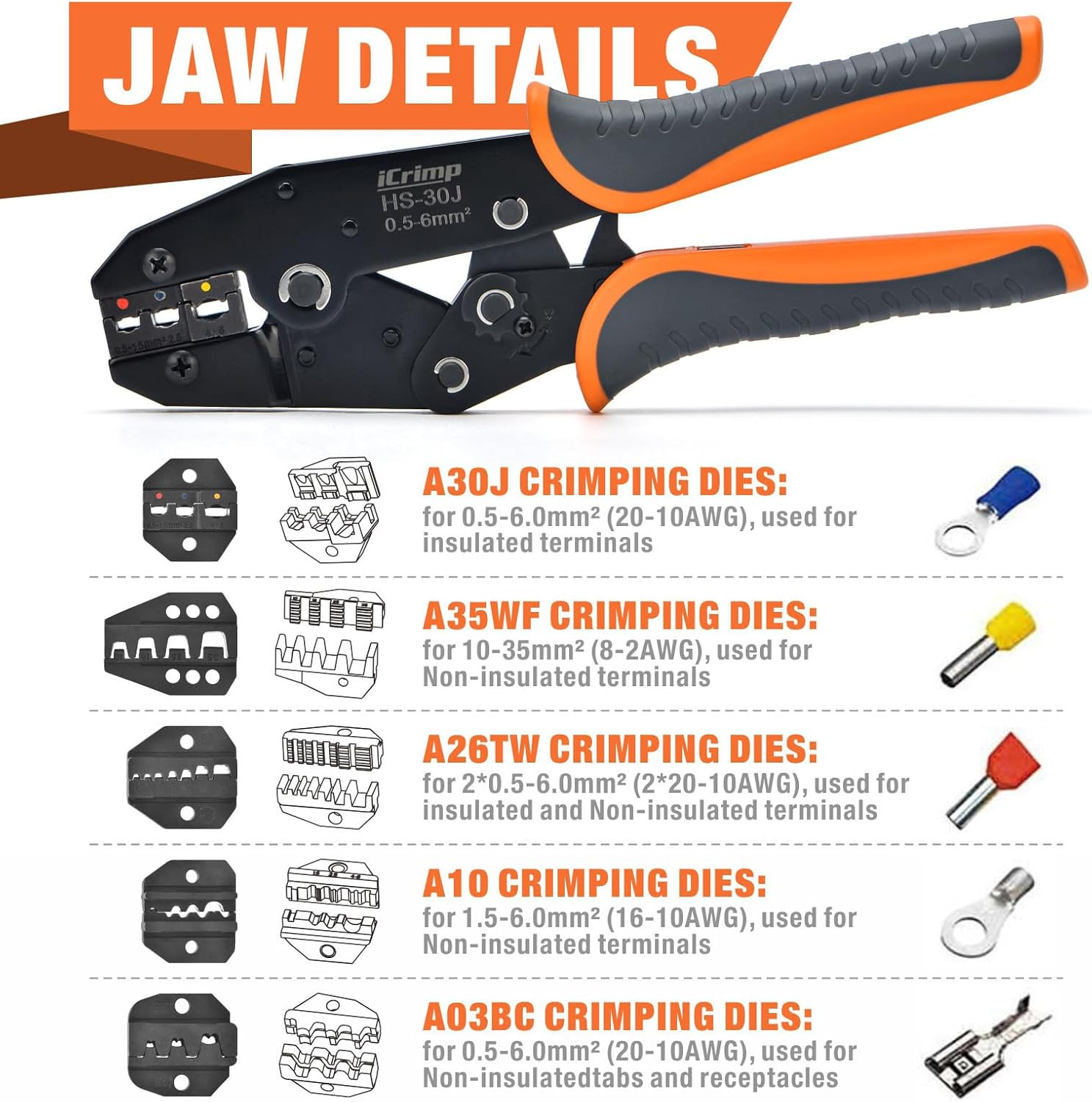 Icrimp Ratchet Wire Crimping Tool Set W/ 5 Interchangeable Jaws | for Insulated
