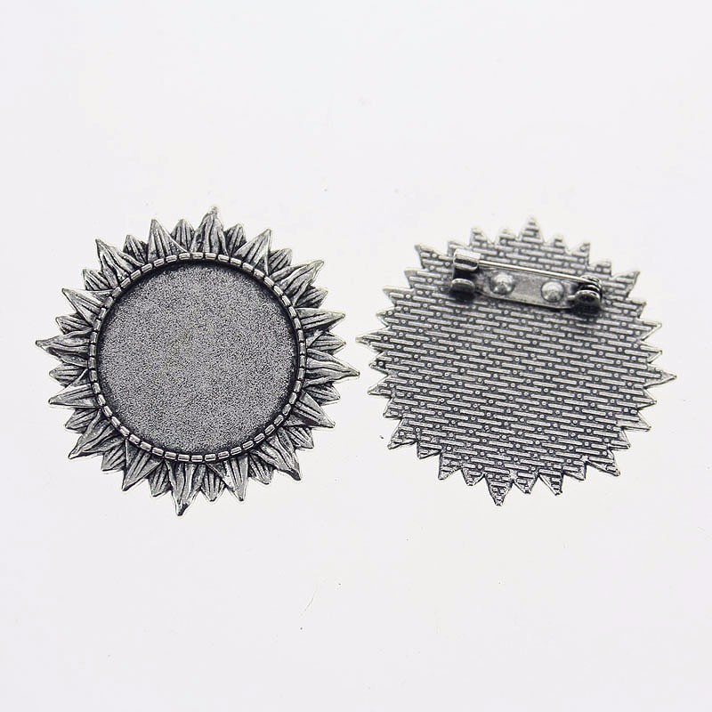 2pcs Tibetan silver color ROUND 25mm cabochon settings  rim brooch design XA056
