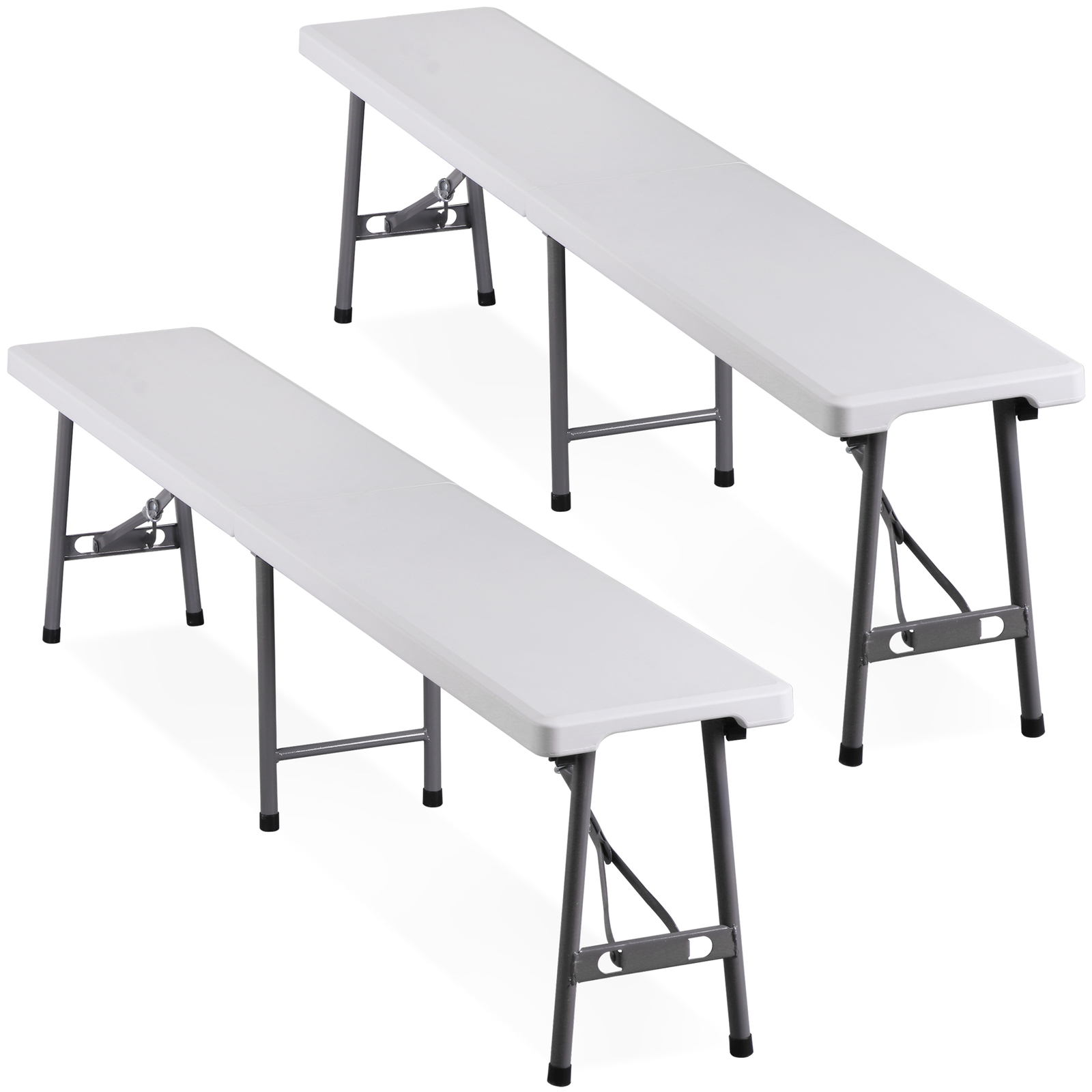 6ft Plastic Folding Bench 2 Pack Portable Waterproof Dining Seat w/ Handle White