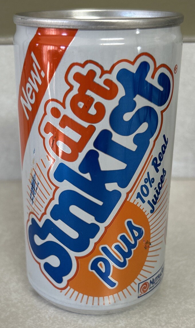 Vtg DIET SUNKIST PLUS 12oz Empty Sealed Pull Tab Aluminum Soda Can, Zanesville