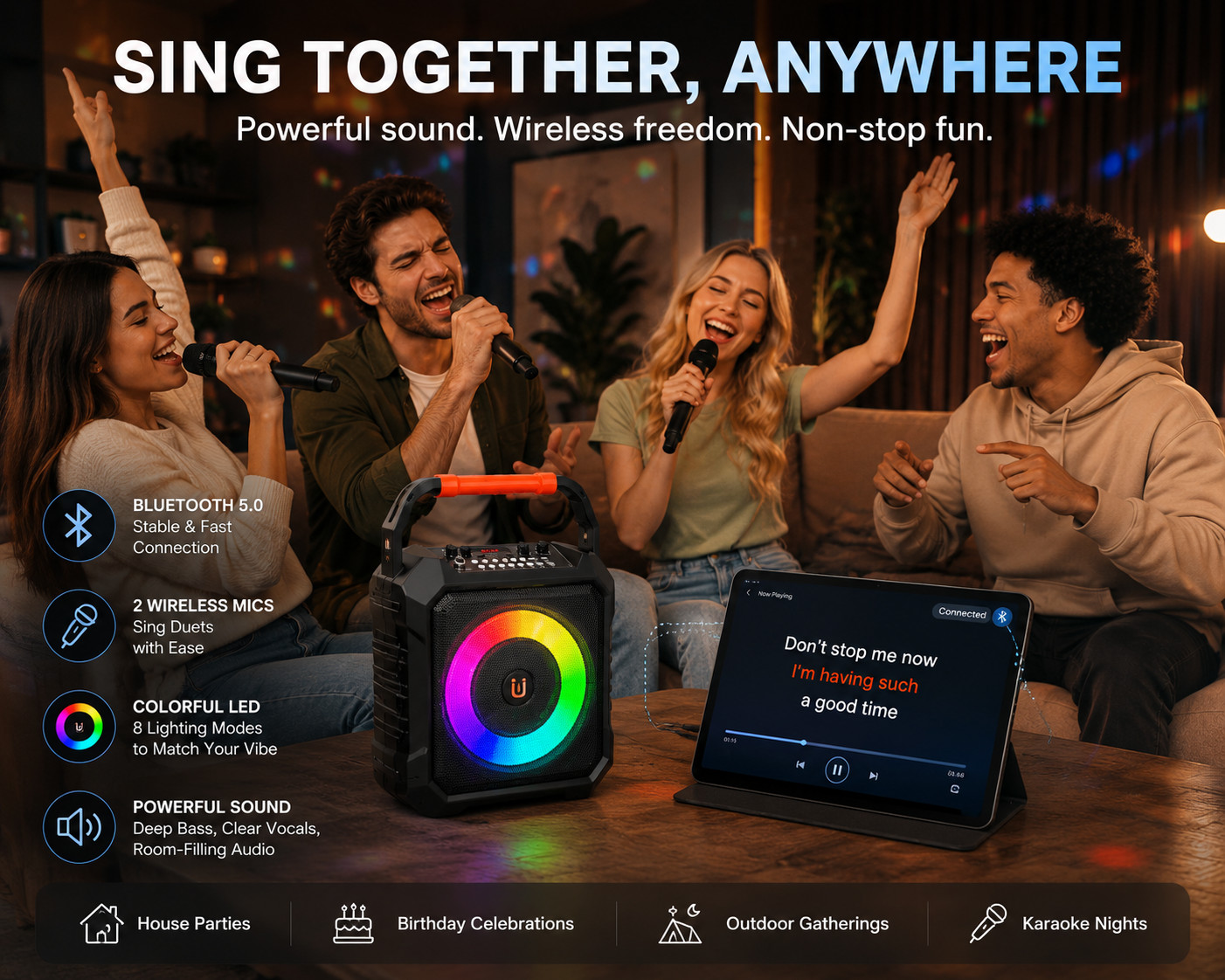 Ultimate Karaoke Machine with 2 Wireless Microphones & Bluetooth Connectivity