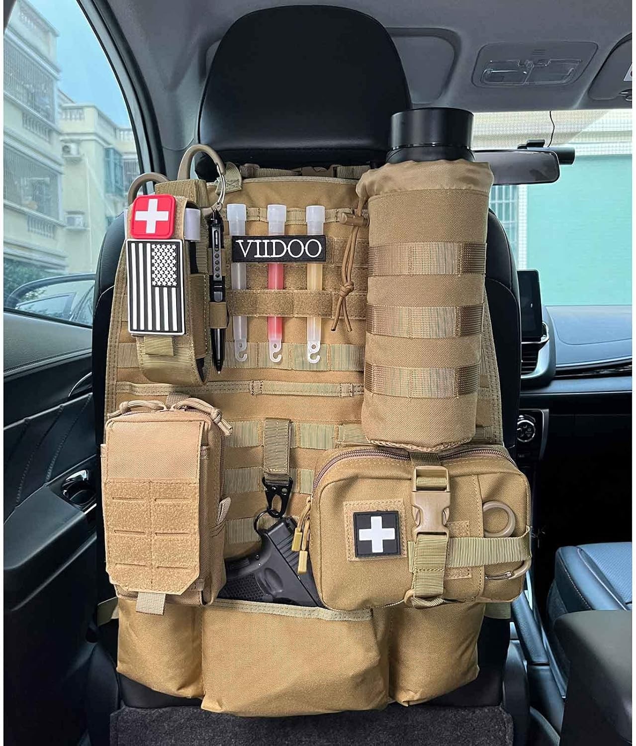 Upgrade 1000D Molle Seat Back Organizer with Pouches, Tactical Molle Vehicle Pan