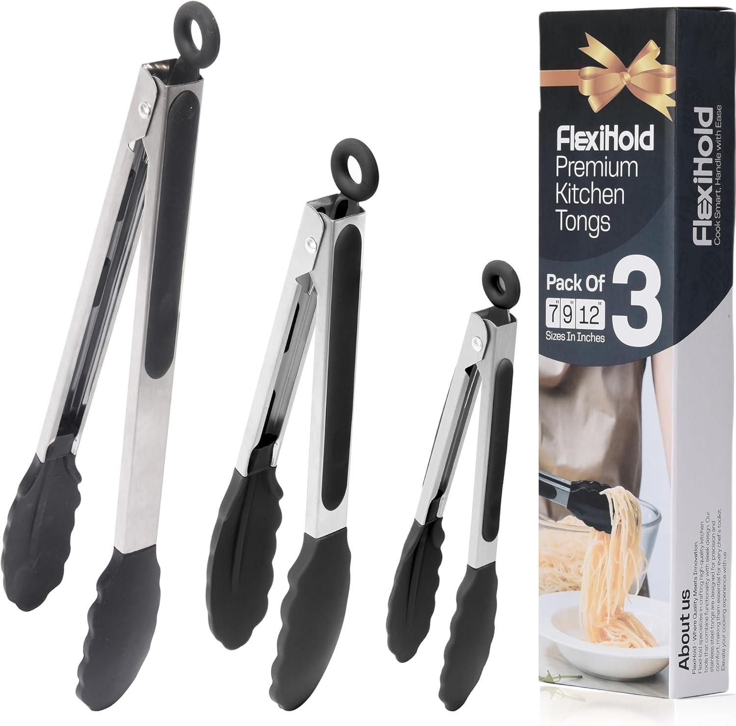 Stainl Steel Kitchen Tongs with Silicone Tips – Non-Sti Cooking,