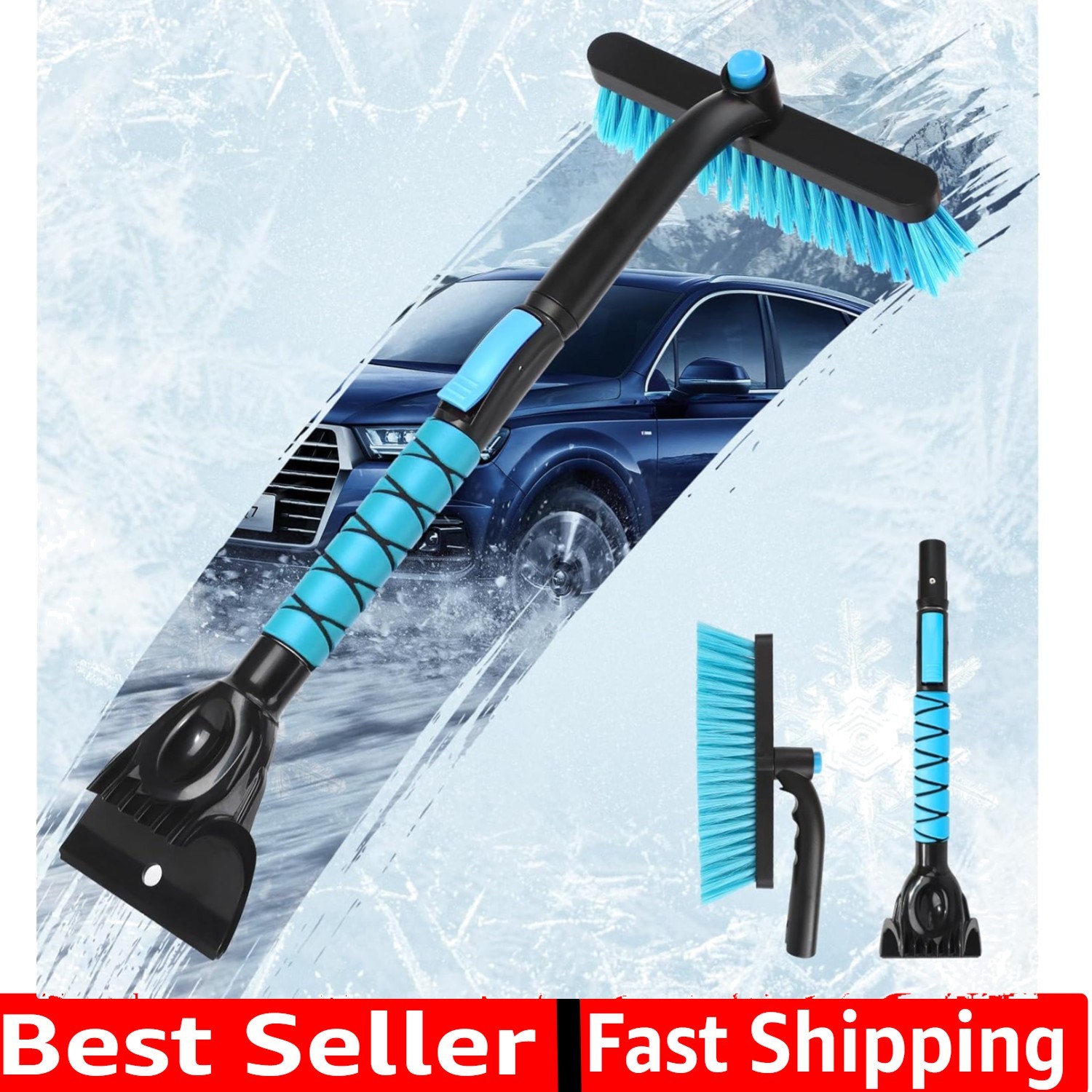 2 in 1 Extendable Snow Brush with Ice Scraper for Car Windshield, 33 Inch Car...