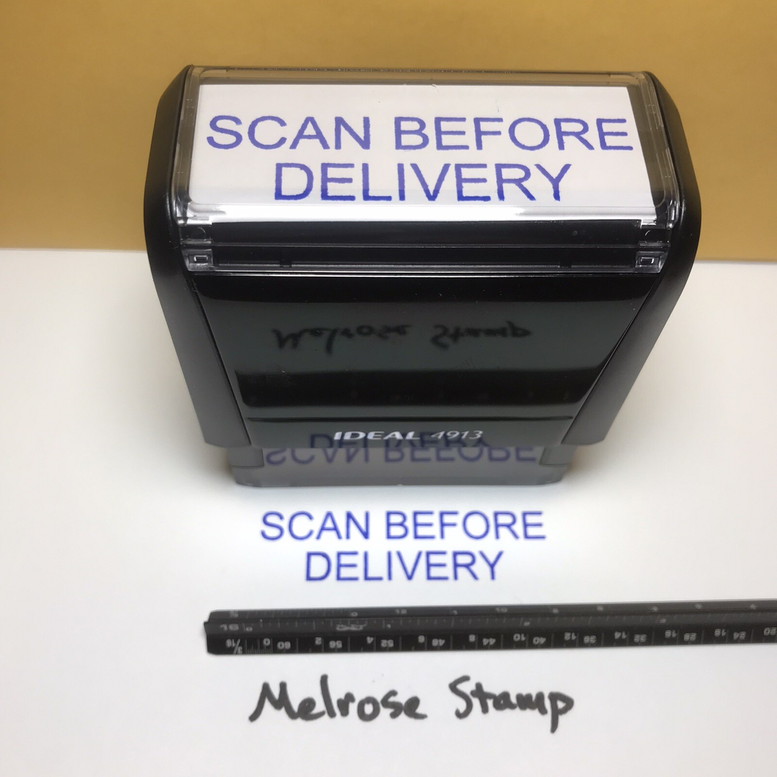 Scan Before Delivery Rubber Stamp Blue Ink Self Inking Ideal 4913