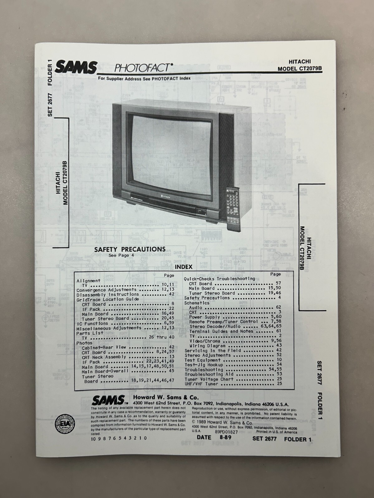 Hitachi CT2079B Service Manual Sams Photofact Free Shipping