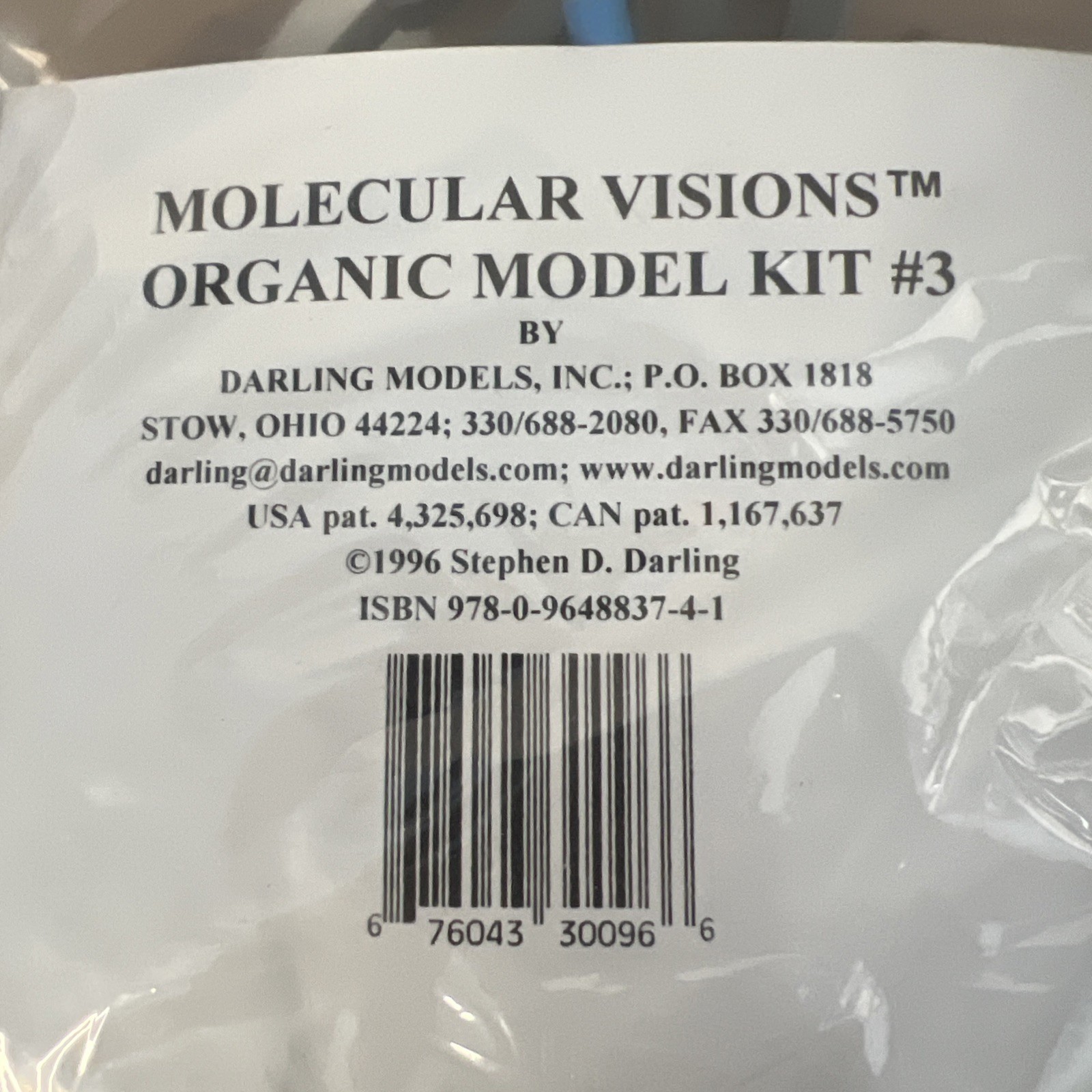 Molecular Visions Organic Model Kit #3 New Sealed Chemistry Science Fair Project