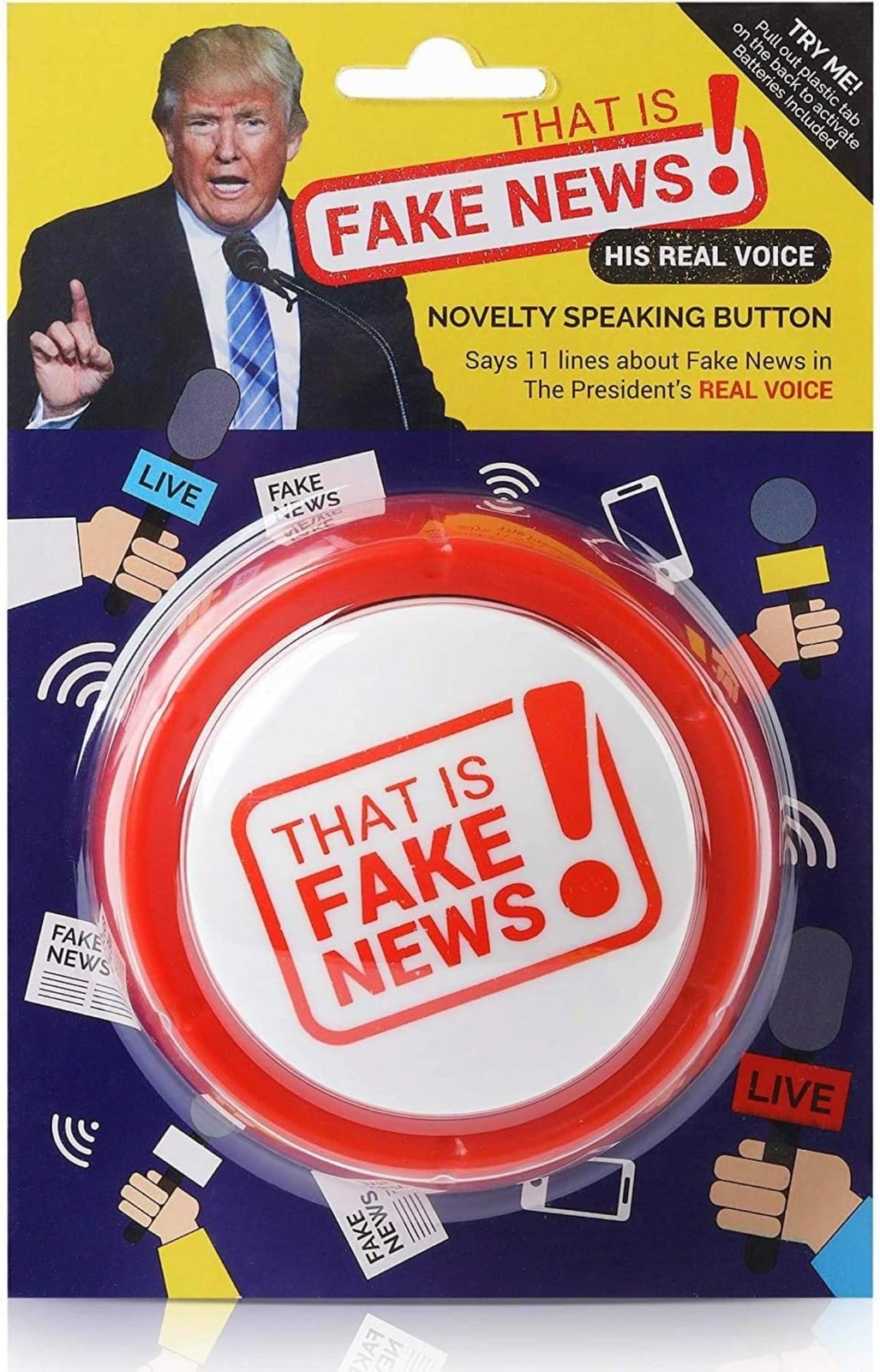 Donald Trump Fake News Button – 11 Real Voice Quotes Talking Gag Gift Desk To...