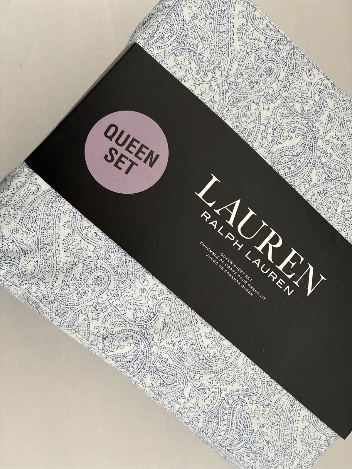 New Ralph Lauren Lux Soft Queen Sheet Set White Blue Soft Paisley Soft 4 Pc