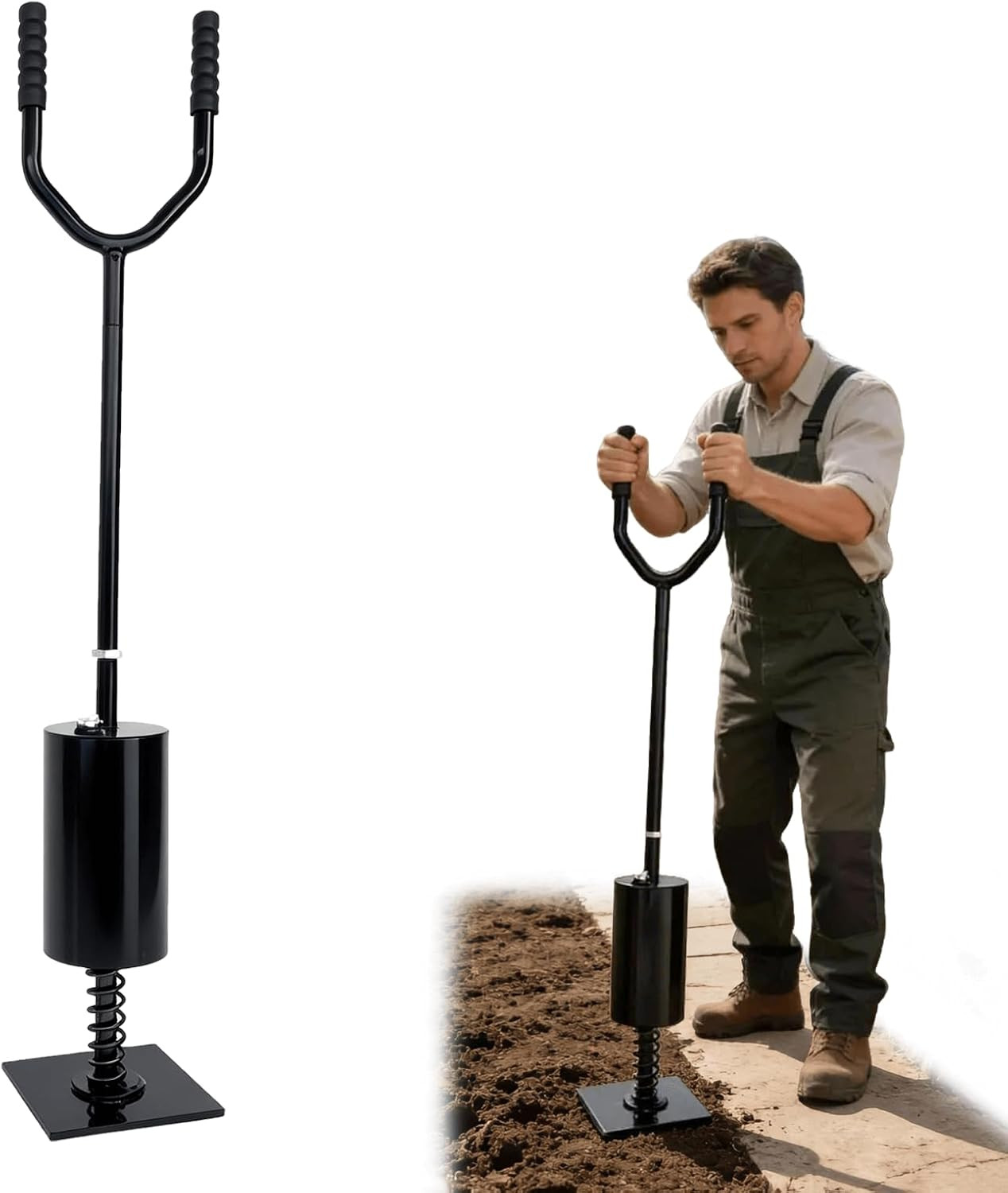 Spring Loaded Tamper Tool, Heavy Duty Tamper for Garden & Landscaping Tools, 8"