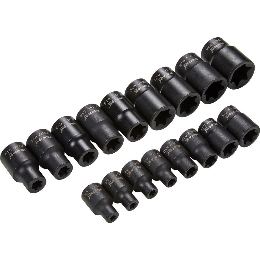 BlueSpot 17pc Impact E Torx Socket Sockets Set E5 - E24 3/8" 1/2" Drive
