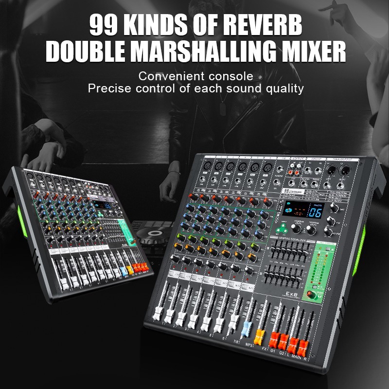 8-channel professional mixer with 99 types of DSP, Bluetooth, and USB interface