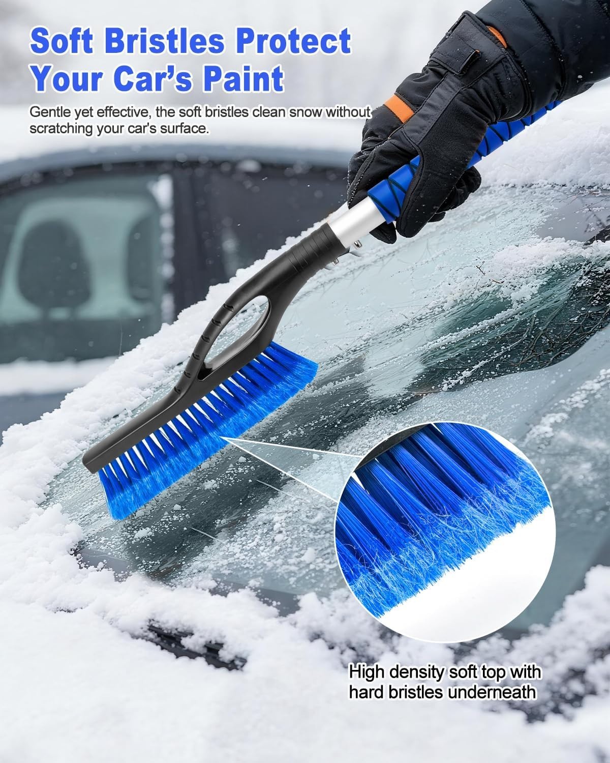 27-Inch Extendable Snow Brush & Ice Scraper for Car Windshield