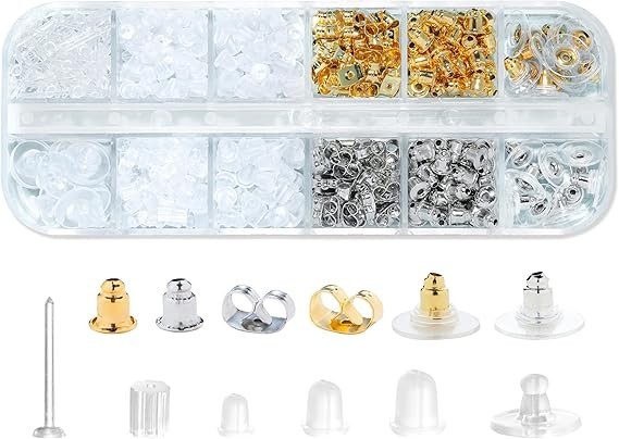 600 Pcs Earring Backs Kit – 12 Styles Silicone Metal Rubber for Studs