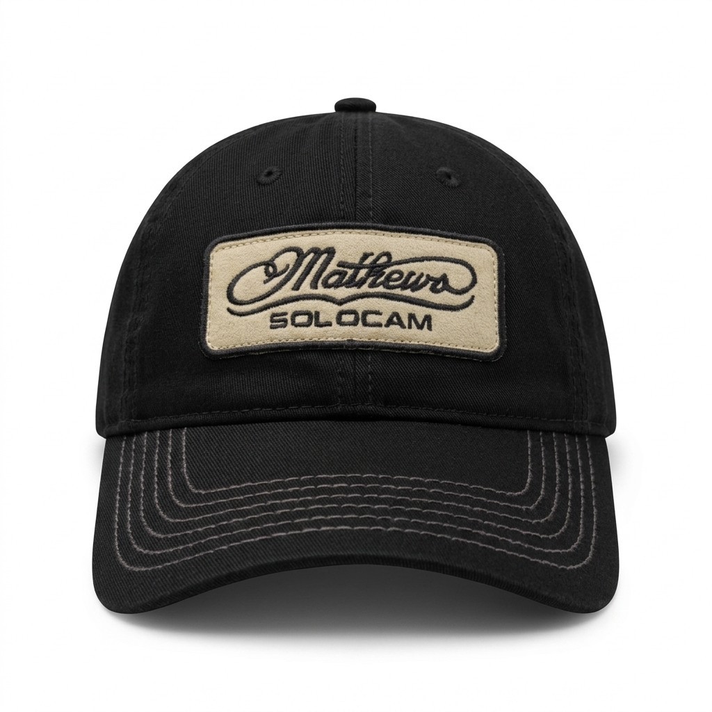 Mathews SoloCam Archery Hat Black Strapback Cap Catch Us If You Can Bow Hunting