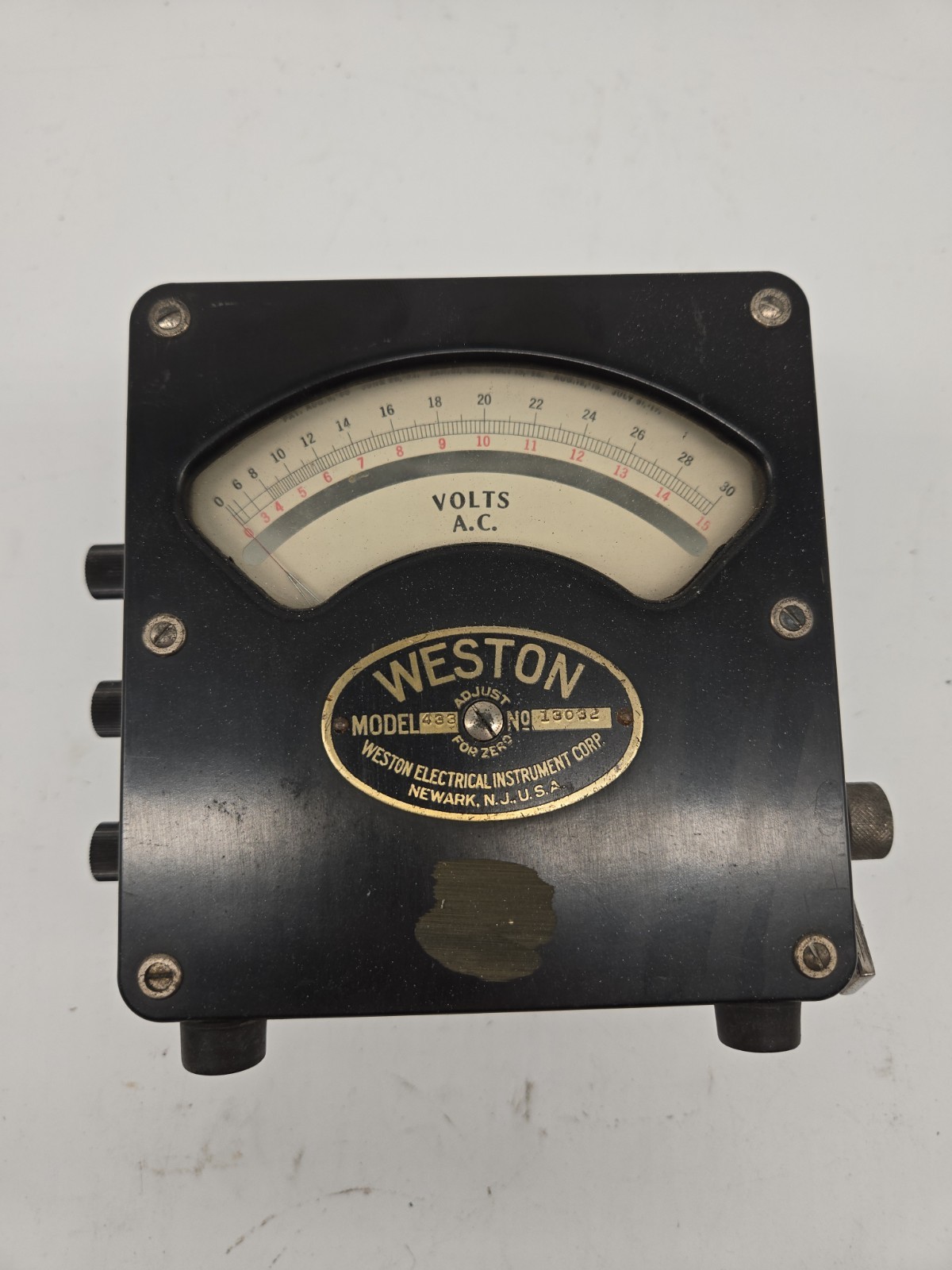 Vtg Weston Electrical Instrument AC Voltmeter Zero Corrector Model 433 With Case