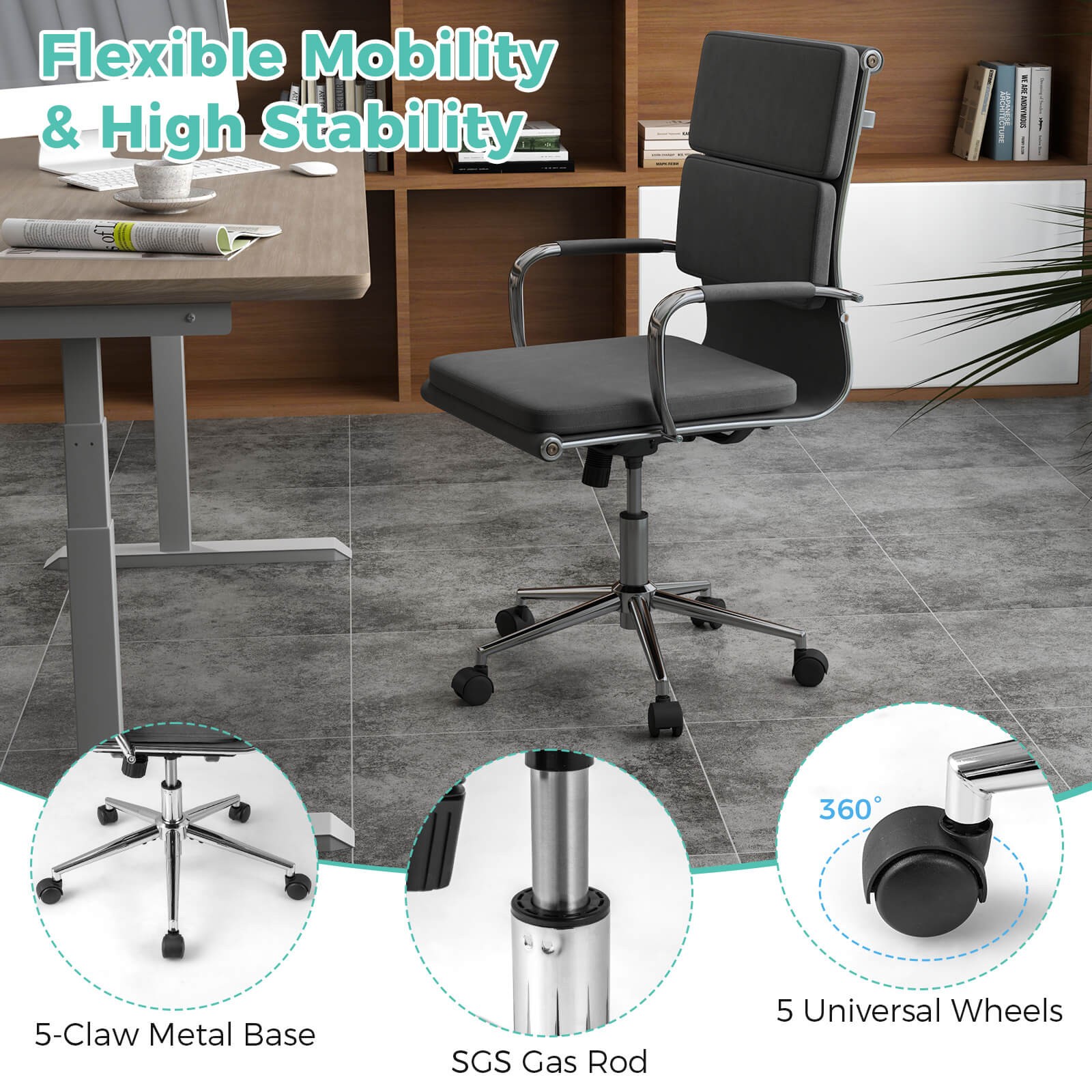 2PCS Ergonomic Office Desk Chair w/Rocking Backrest, Zippered Covers for Home