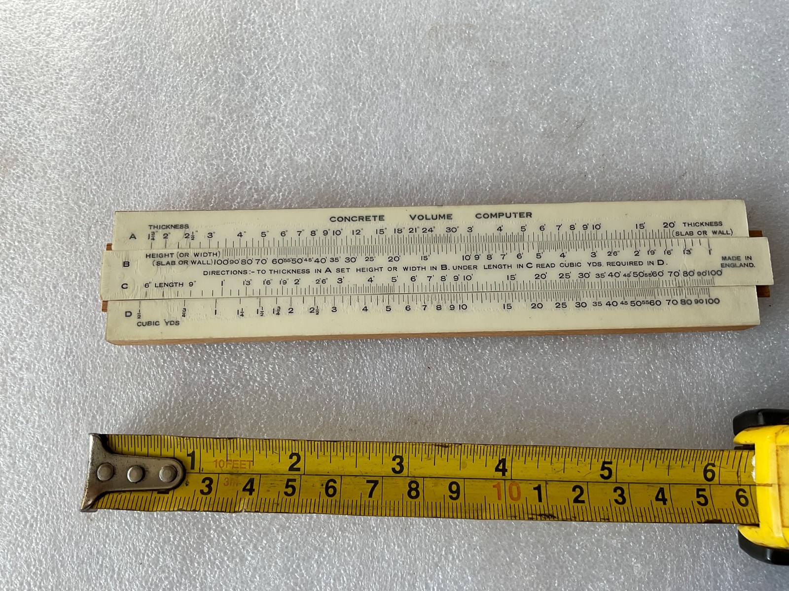 SLIDE RULE WOODEN CONCRETE VOLUME COMPUTER RARE VINTAGE UNUSUAL WALES