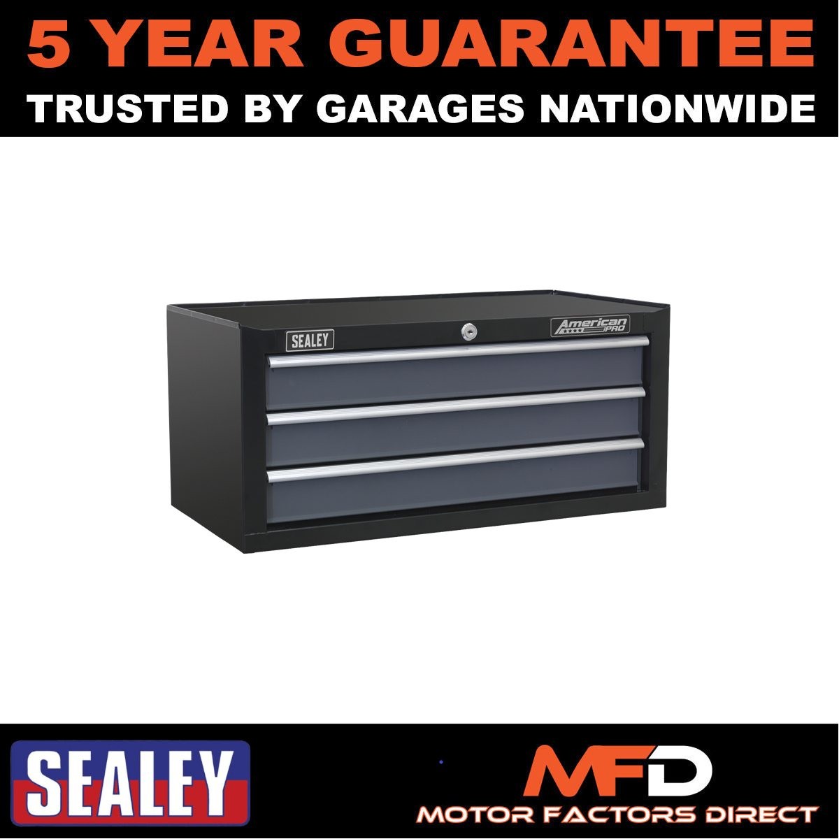 Sealey American PRO� Mid-Box Tool Chest 3 Drawer Black/Grey AP3503TB