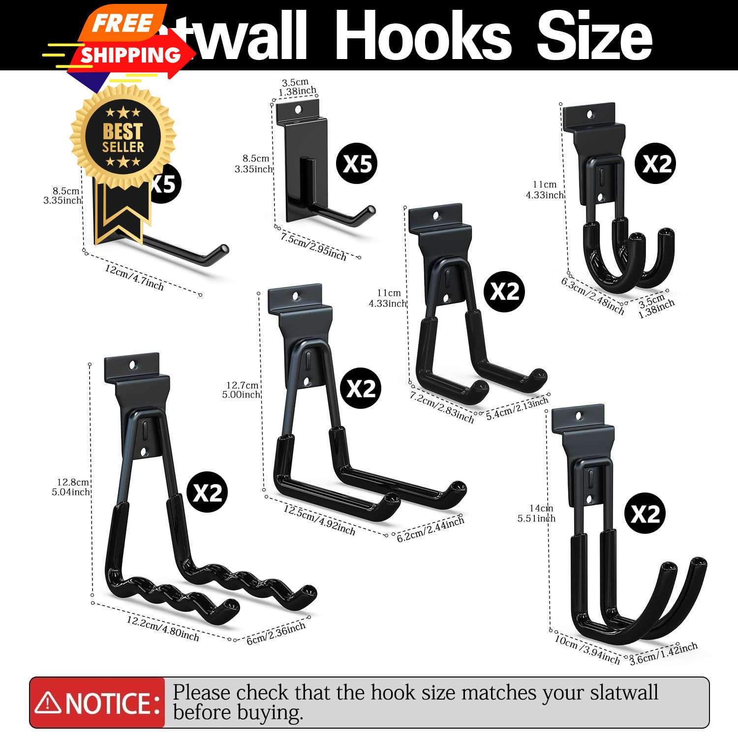 3-H Slatwall Accessories 20 Pack,Single slatwall 20pc, 20pc-Black