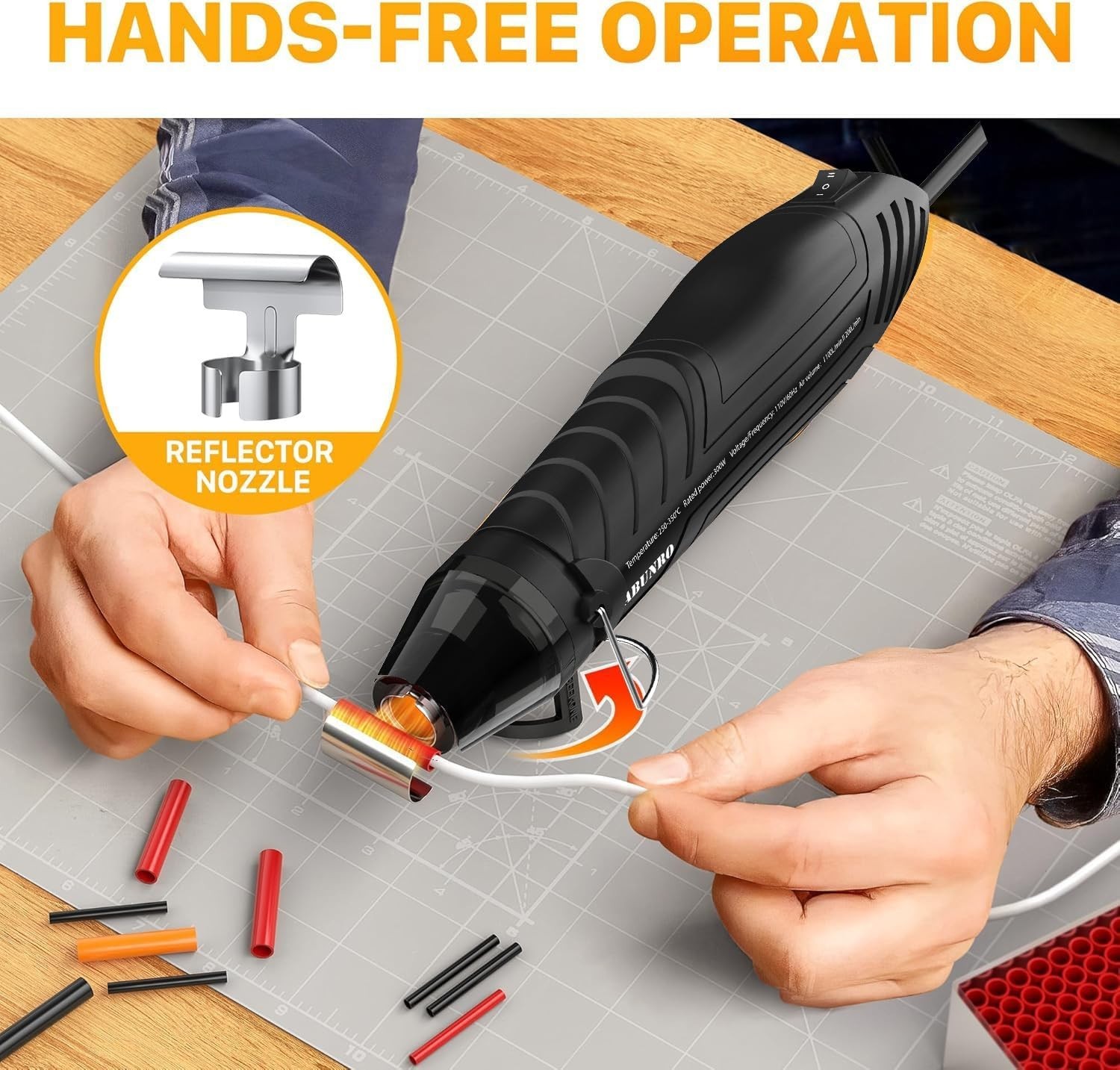 300W Mini Heat Gun with 6.6FT Cable & Reflector Nozzle - Precision Crafting Tool