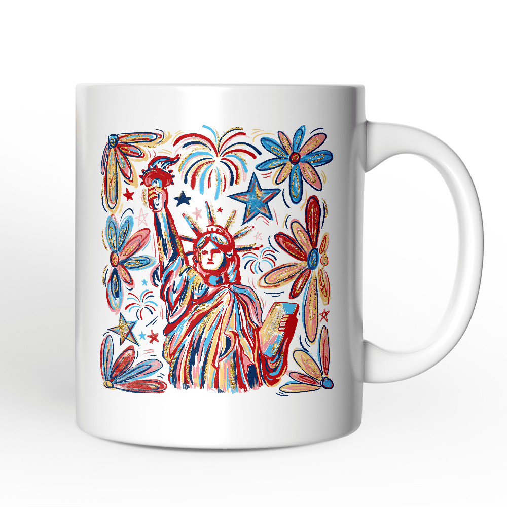 Patriotic Statue of Liberty and Fireworks Mug, Festive 4th of July Cup