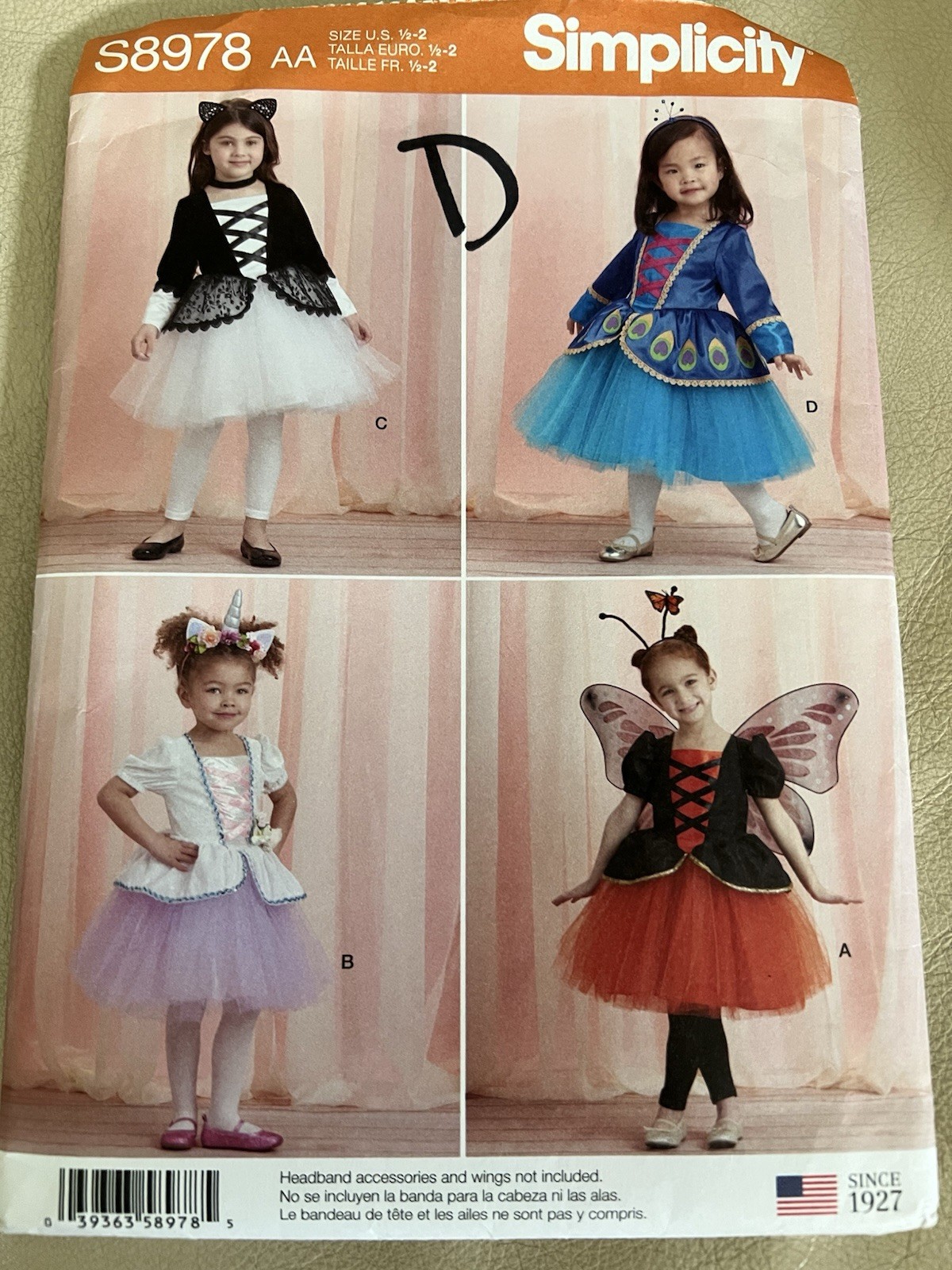 Simplicity Costumes #S8978 Sewing Patterns/ Toddler/ Size 1/2 To 2