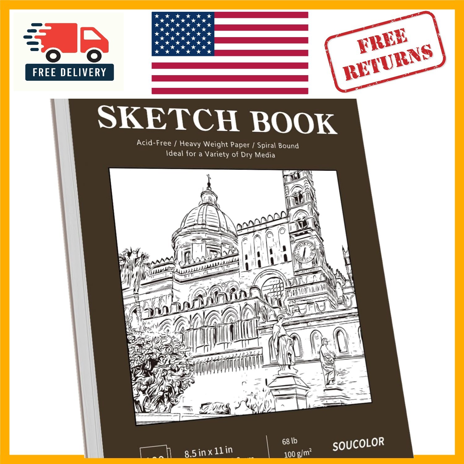 Versatile 100 Sheet Spiral Sketchbook – Ideal for Art Students and Teachers