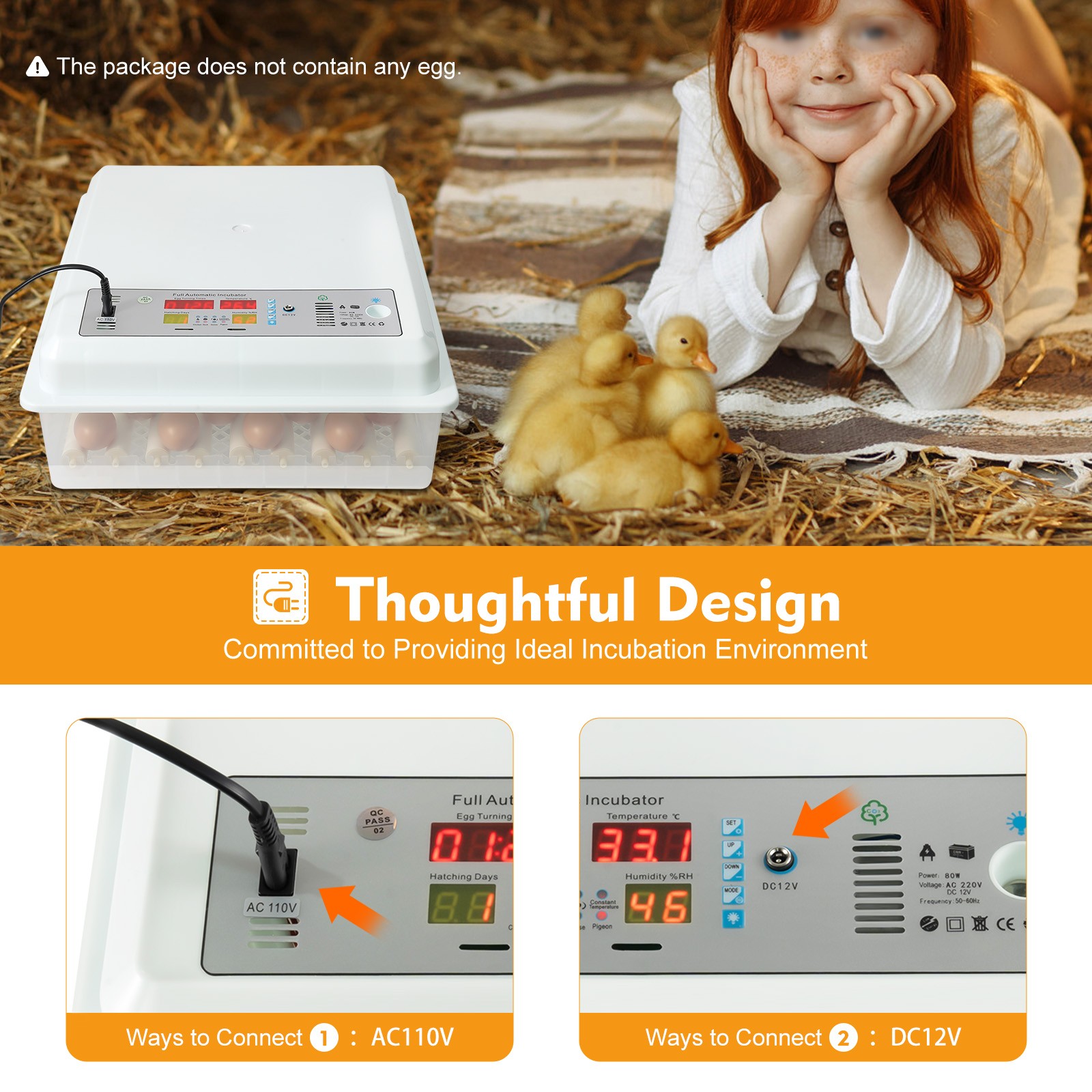 64 Eggs Egg Incubator Fully Digital Automatic Hatcher Fit Hatching Chicken Farm