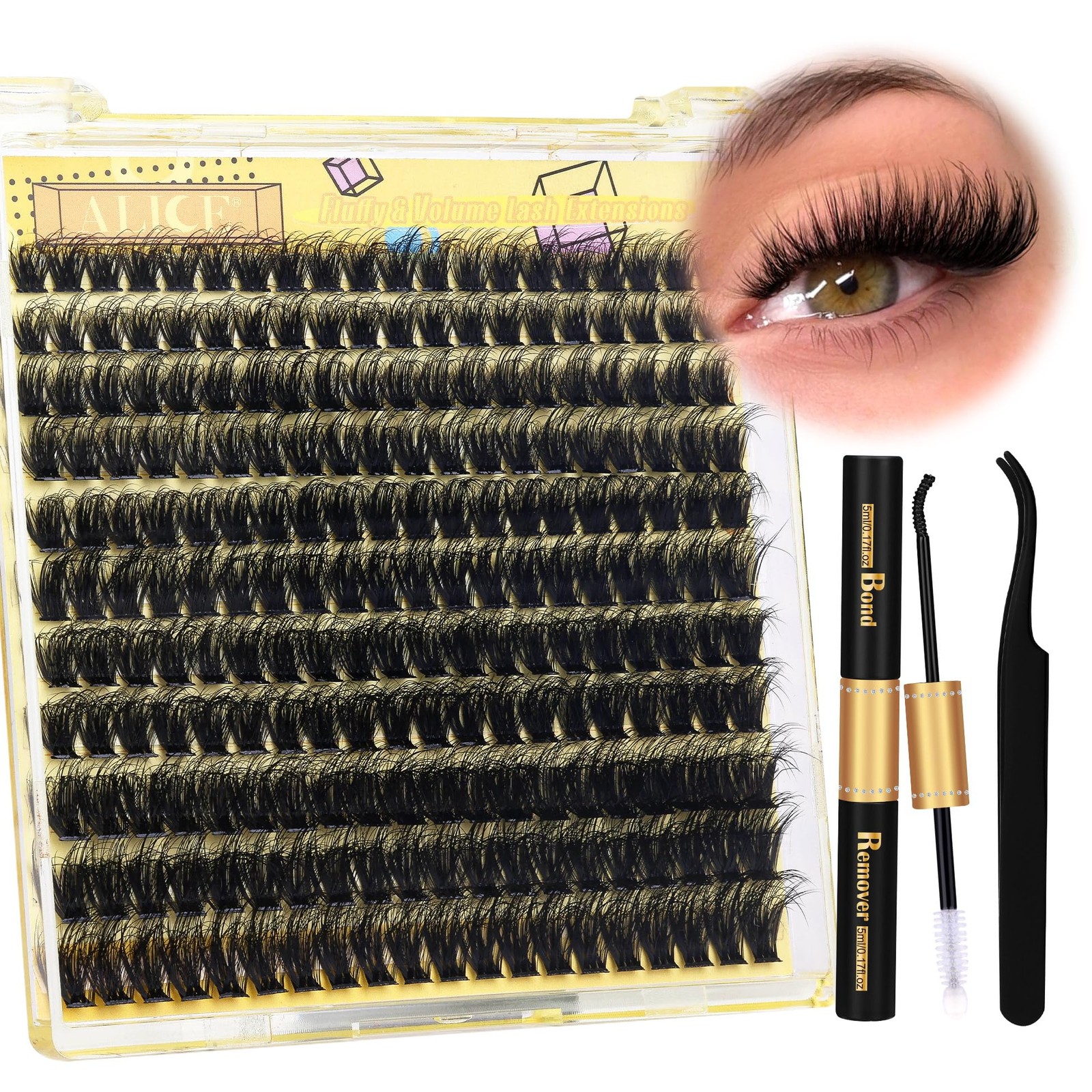 ALICE Lash Clusters Kit Extension Thick 240 count (Pack of 1), black