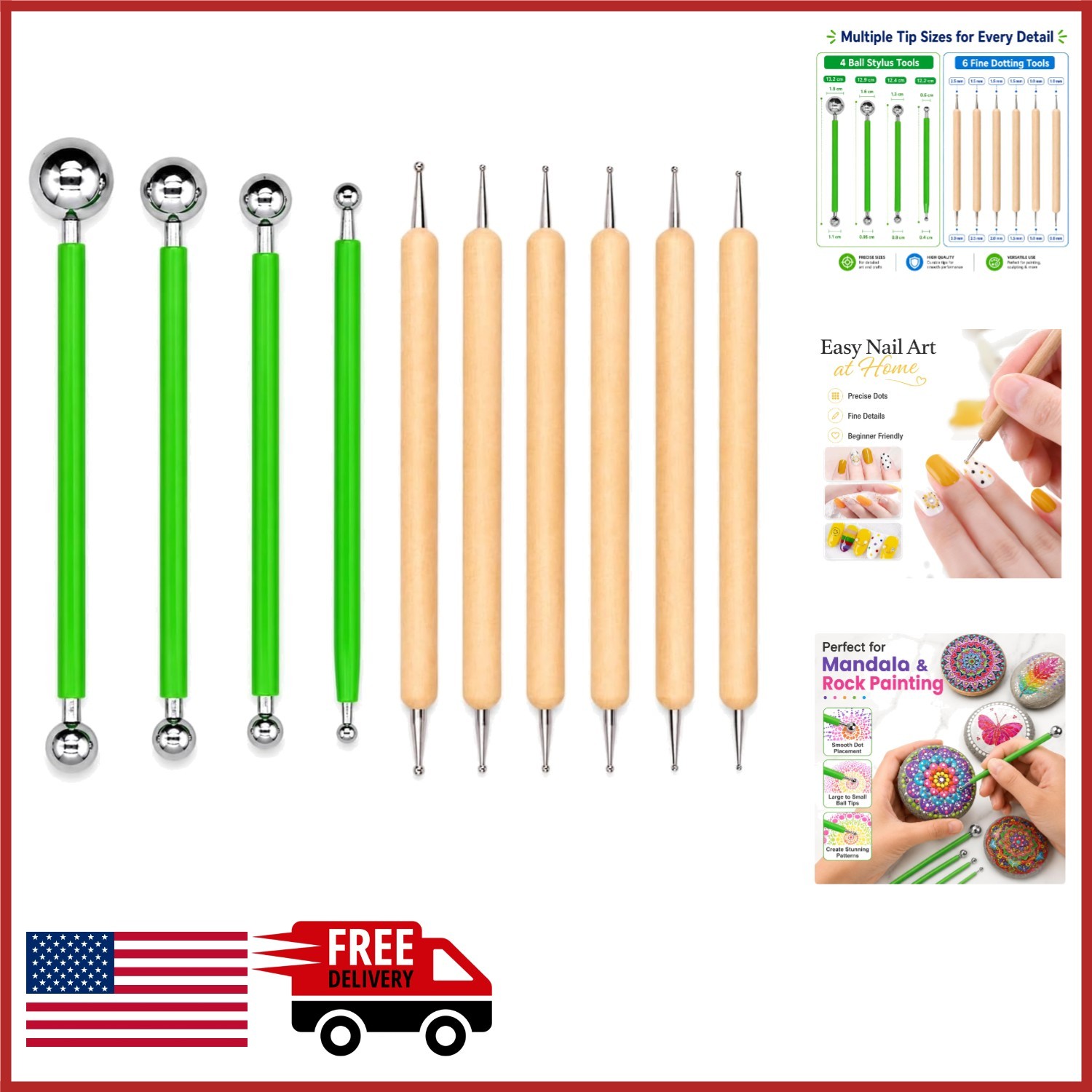 Ball Stylus Dotting Tools for Painting Mandalas and Pottery 10Pcs