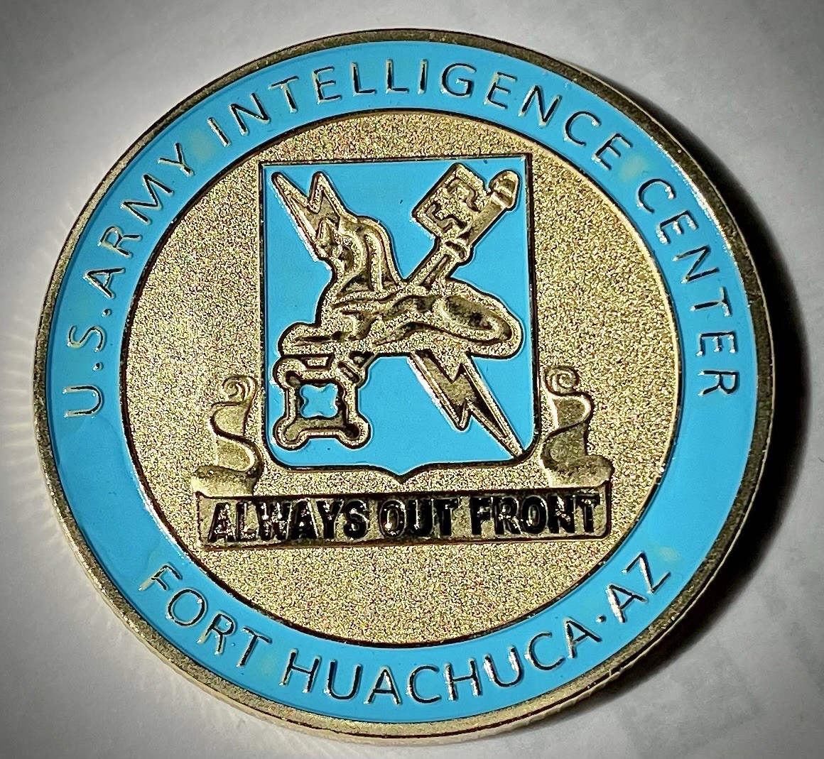US Army Intelligence Center Challenge Coins-Fort Huachuca, AZ- Gold Colored-New